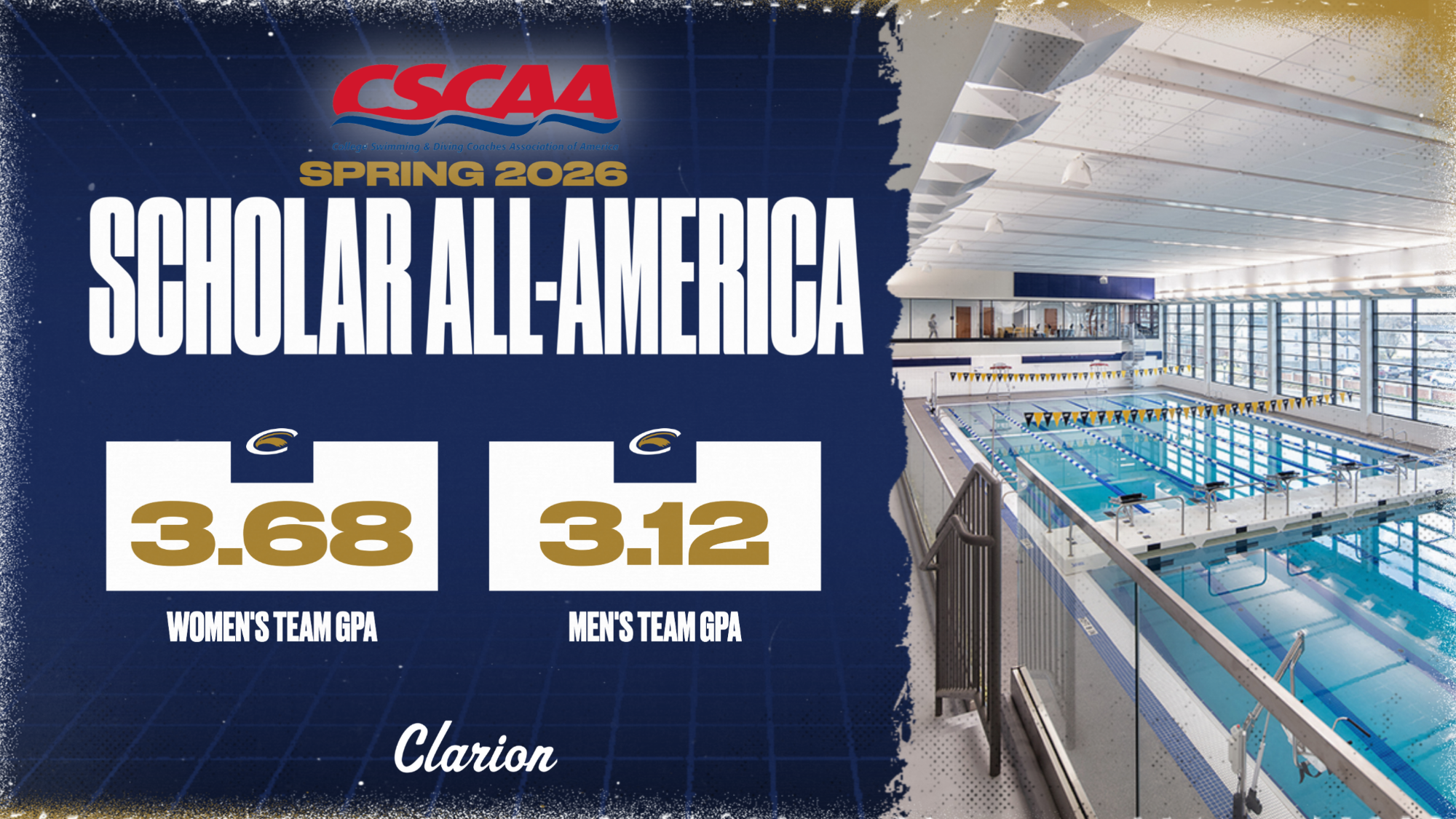 graphic celebrating swimming & diving team earning spring 2026 cscaa scholar all america honors
