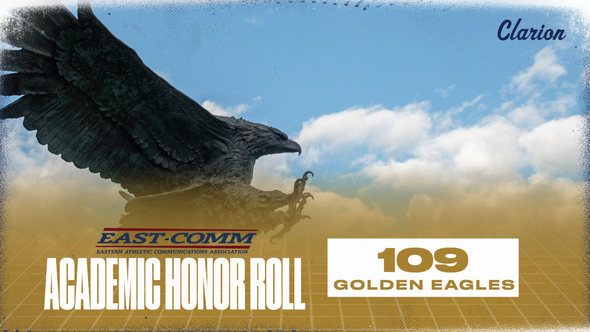 graphic celebrating 109 golden eagle student athletes making the east-comm academic honor roll