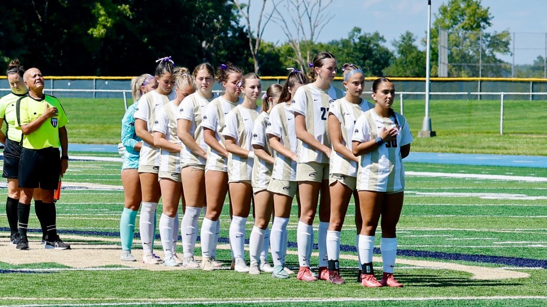 clarion soccer lined up for national anthem