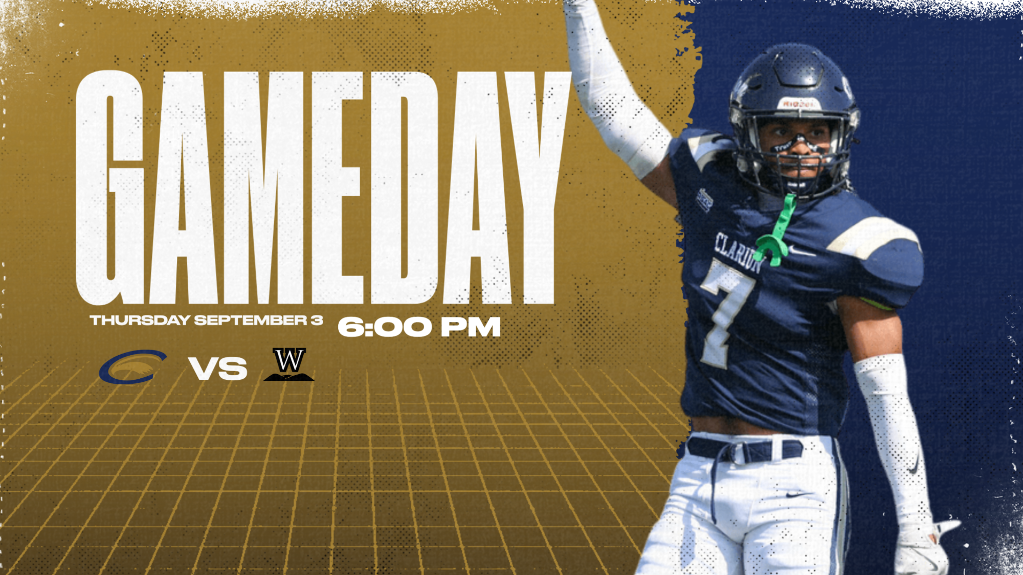 2026 football game day graphic - west virginia wesleyan - september 3, 2026 - 6 pm
