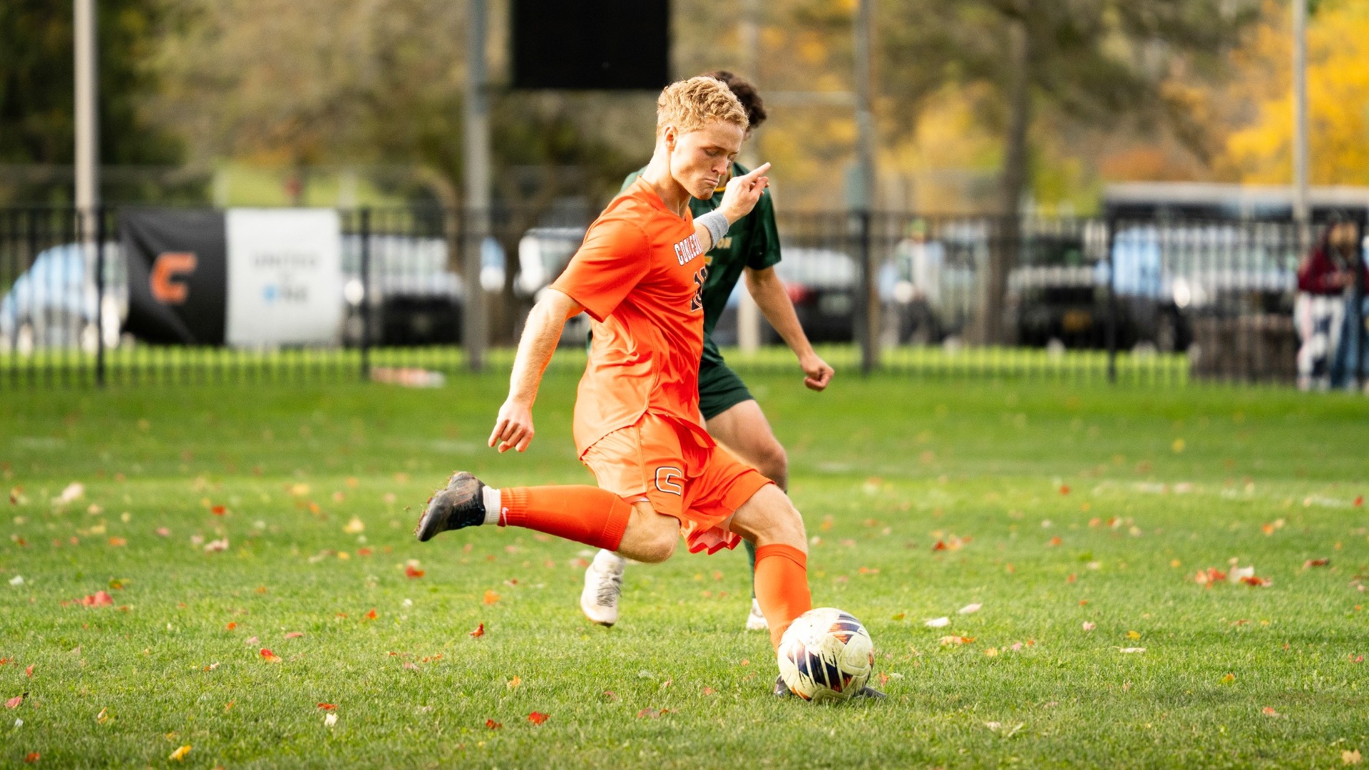 Cobleskill mens soccer spencer reisman looks for the pass against Lyndon