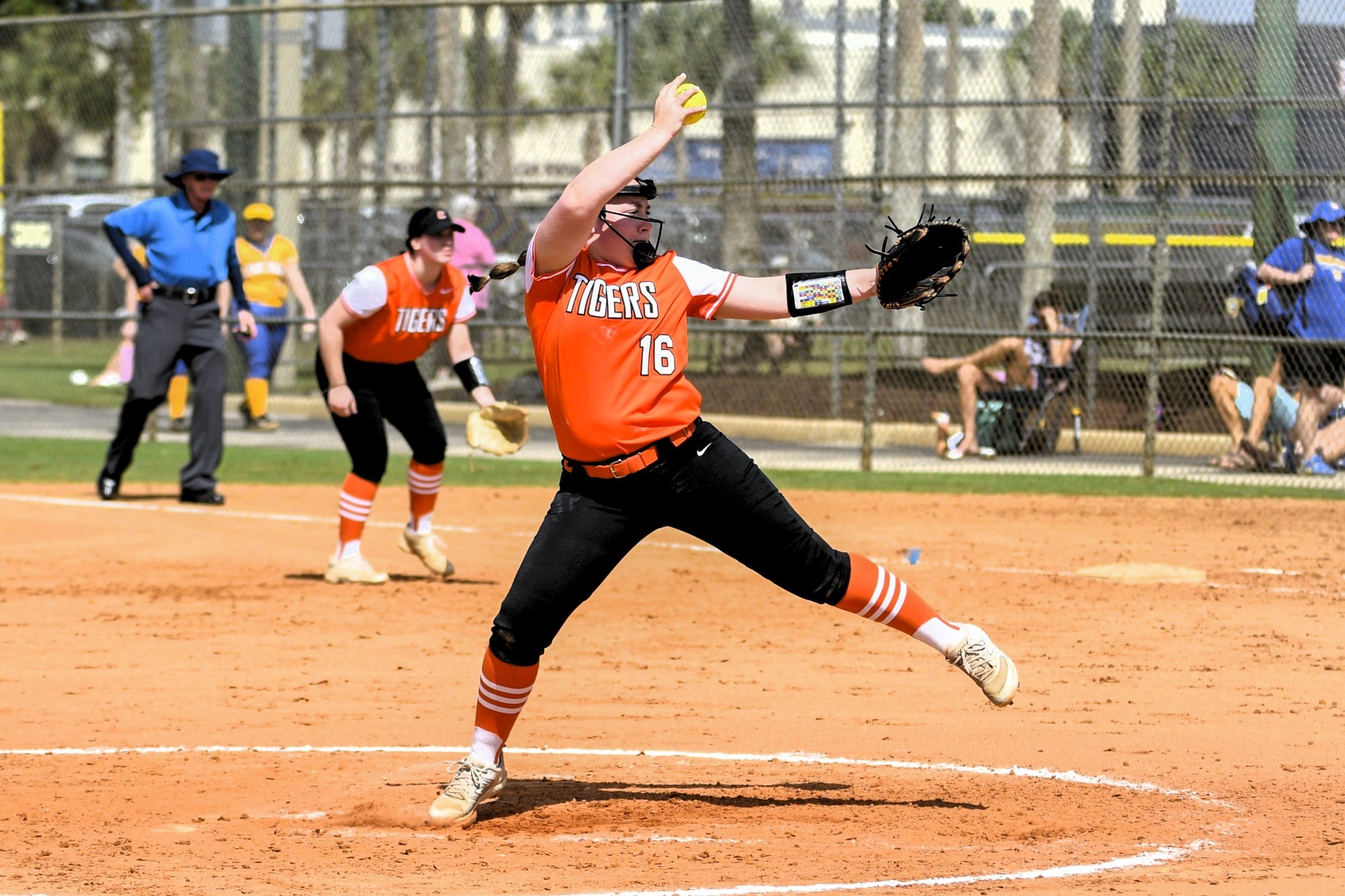 Sam Lawton (#16) on the pitching mound.