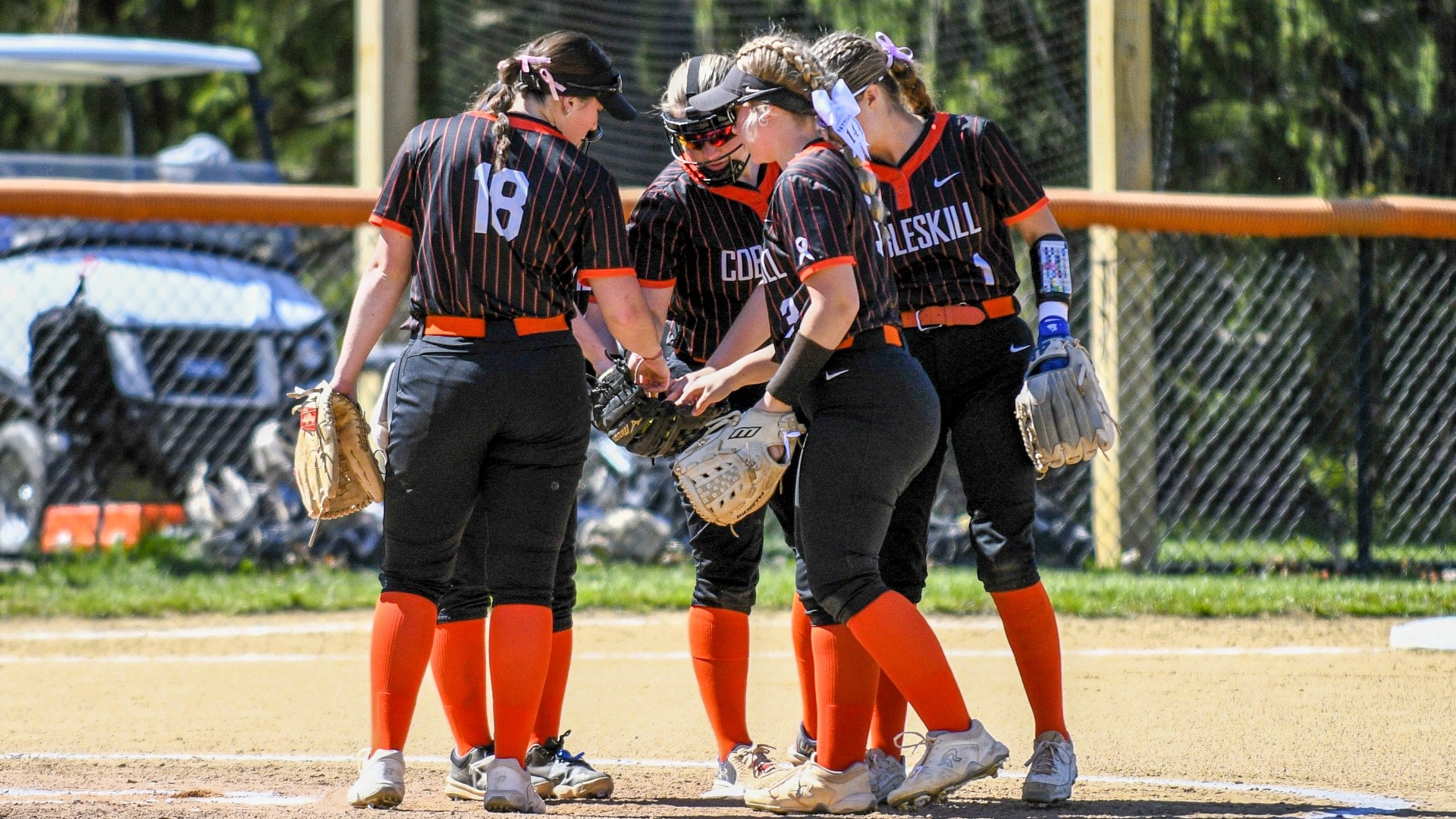 Softball team huddle 2026