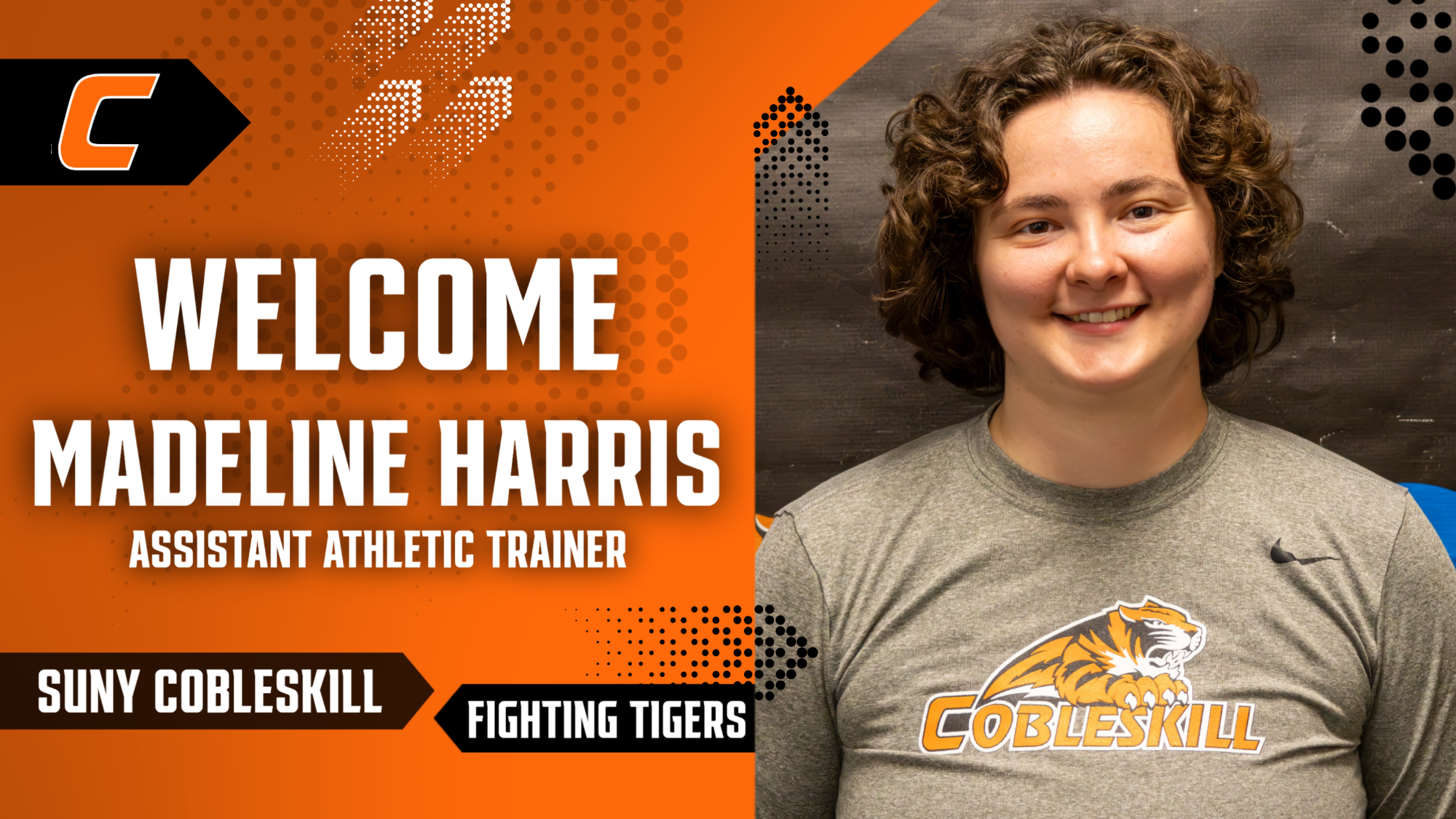 Cobleskill announcing Madeline Harris as an assistant athletic trainer with her headshot