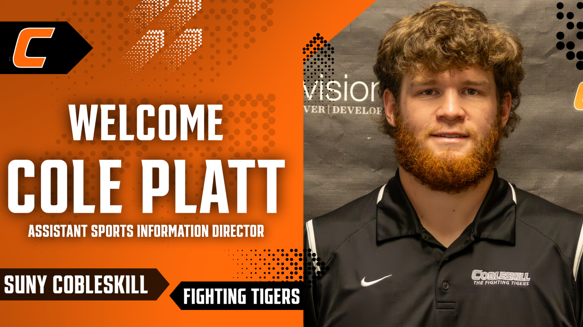 Cobleskill Announcing Cole Platt as their new Assistant Sports Information Director with his headshot