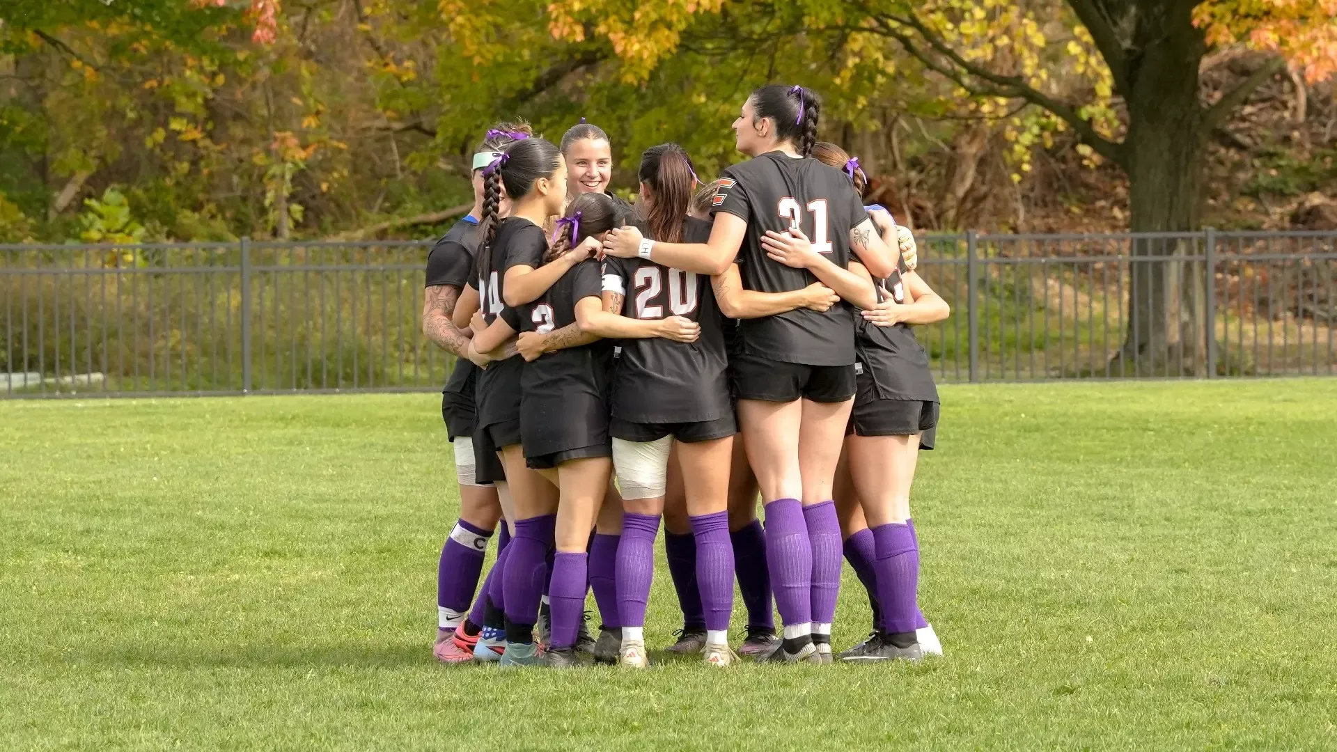2025 Women's Soccer Team Huddle before the start of the game