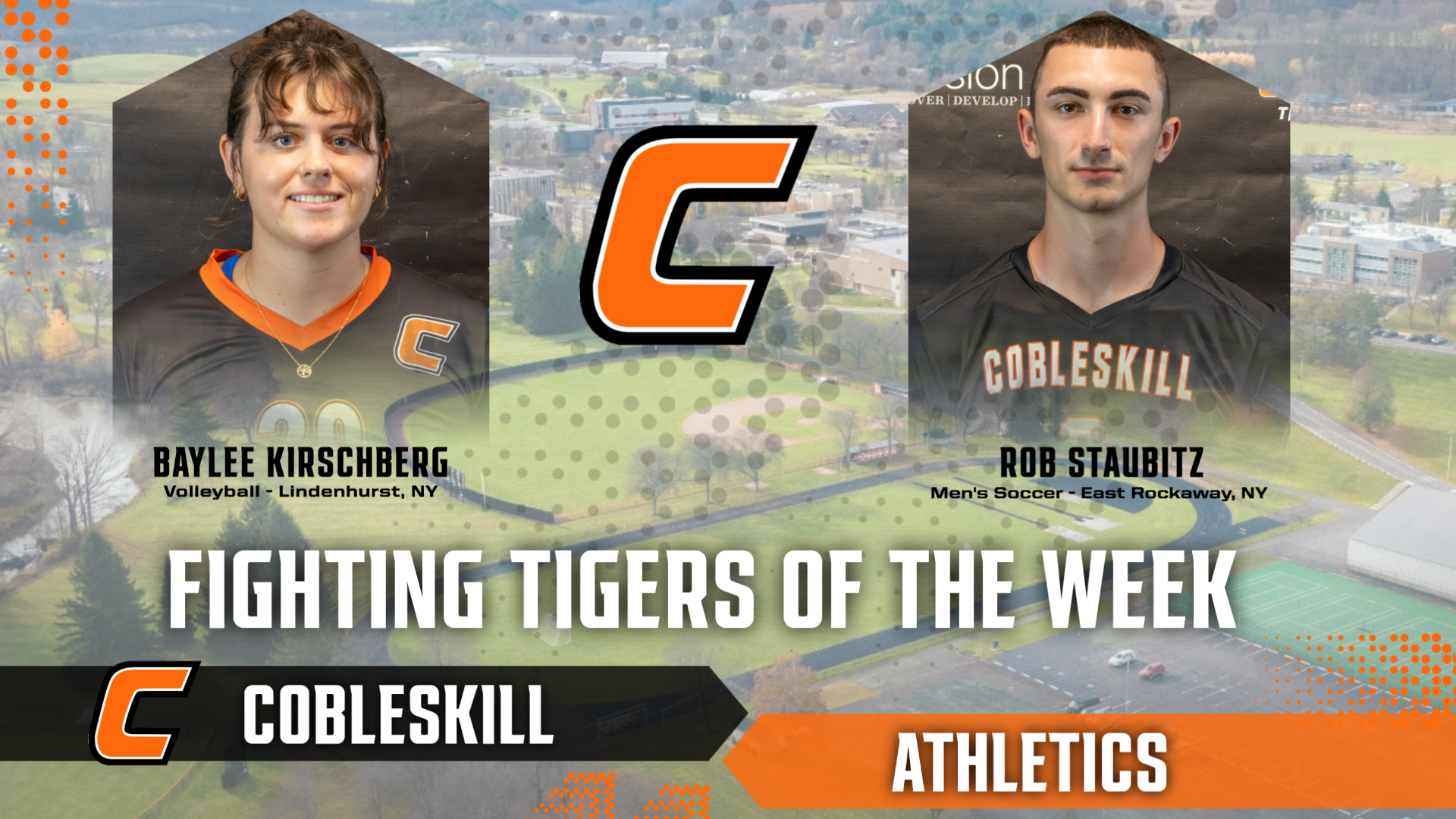 Cobleskill Athlete of the Week Graphic for 9/13 with Baylee Kirschberg and Rob Staubitz