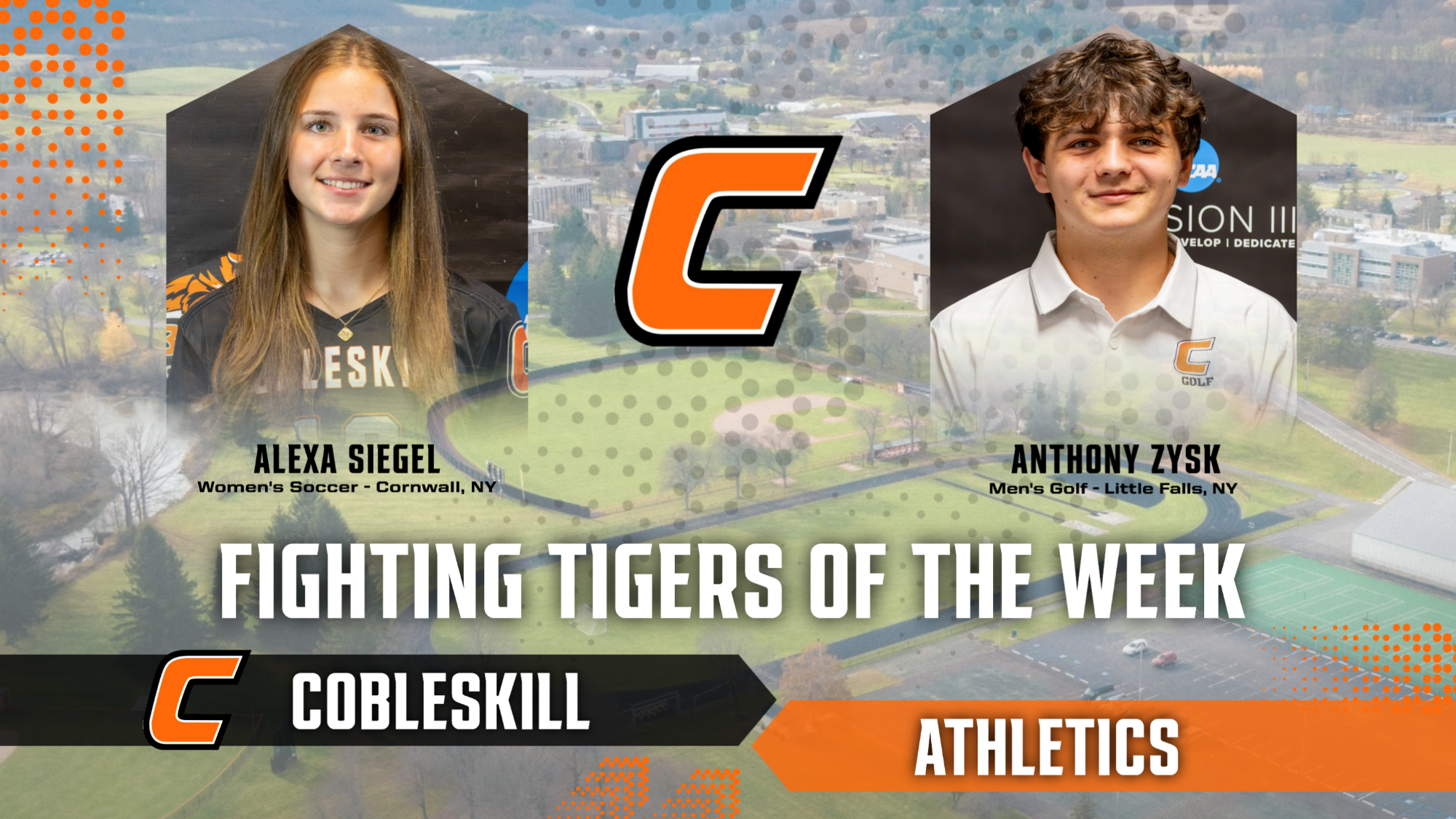 Cobleskill Names Alexa Siegel and Anthony Zysk Fighting Tigers of the Week with their headshots