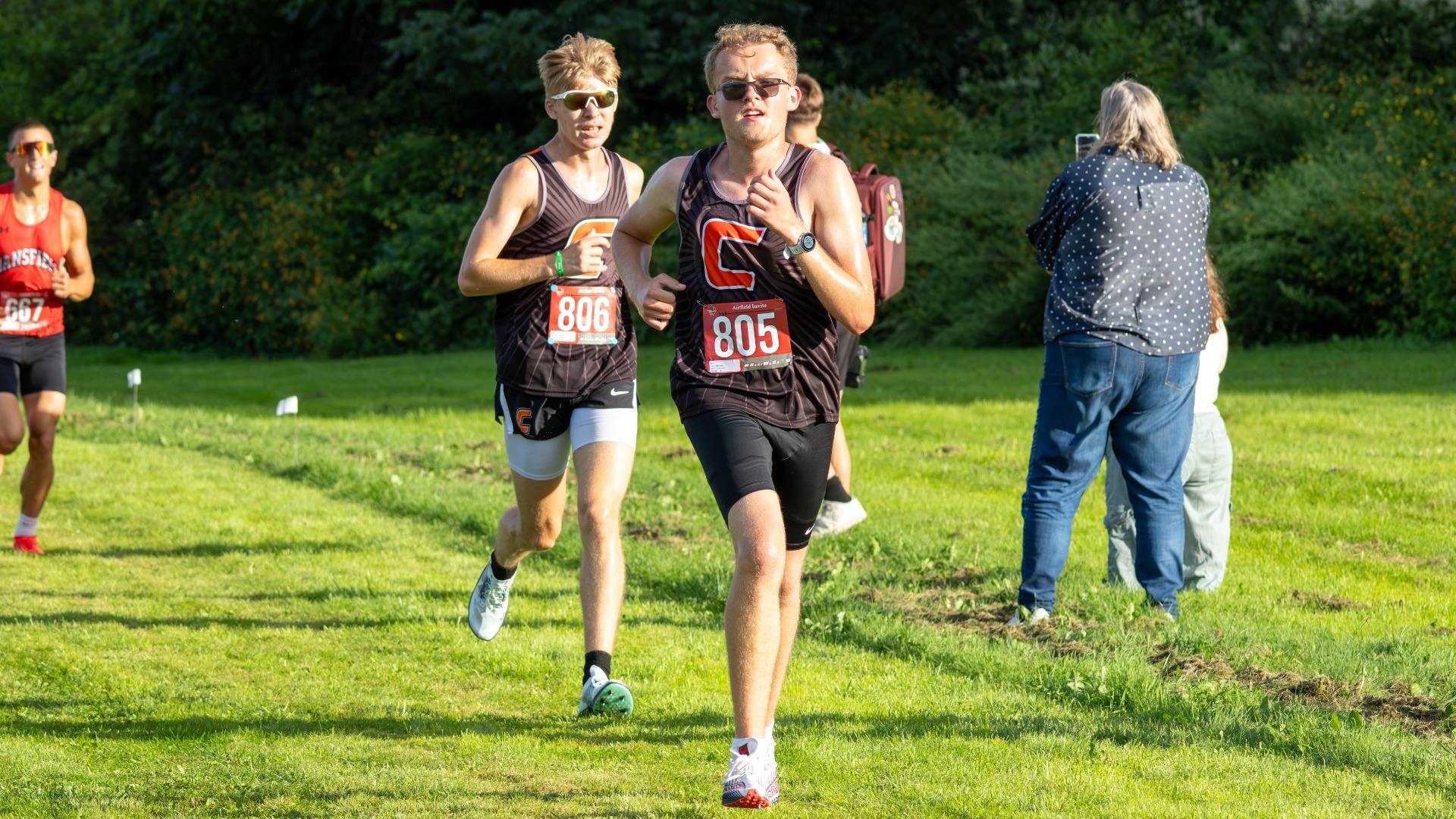 Cobleskill mens cross country runners Hunter Johnson and Michael Jocz running together at Oneonta