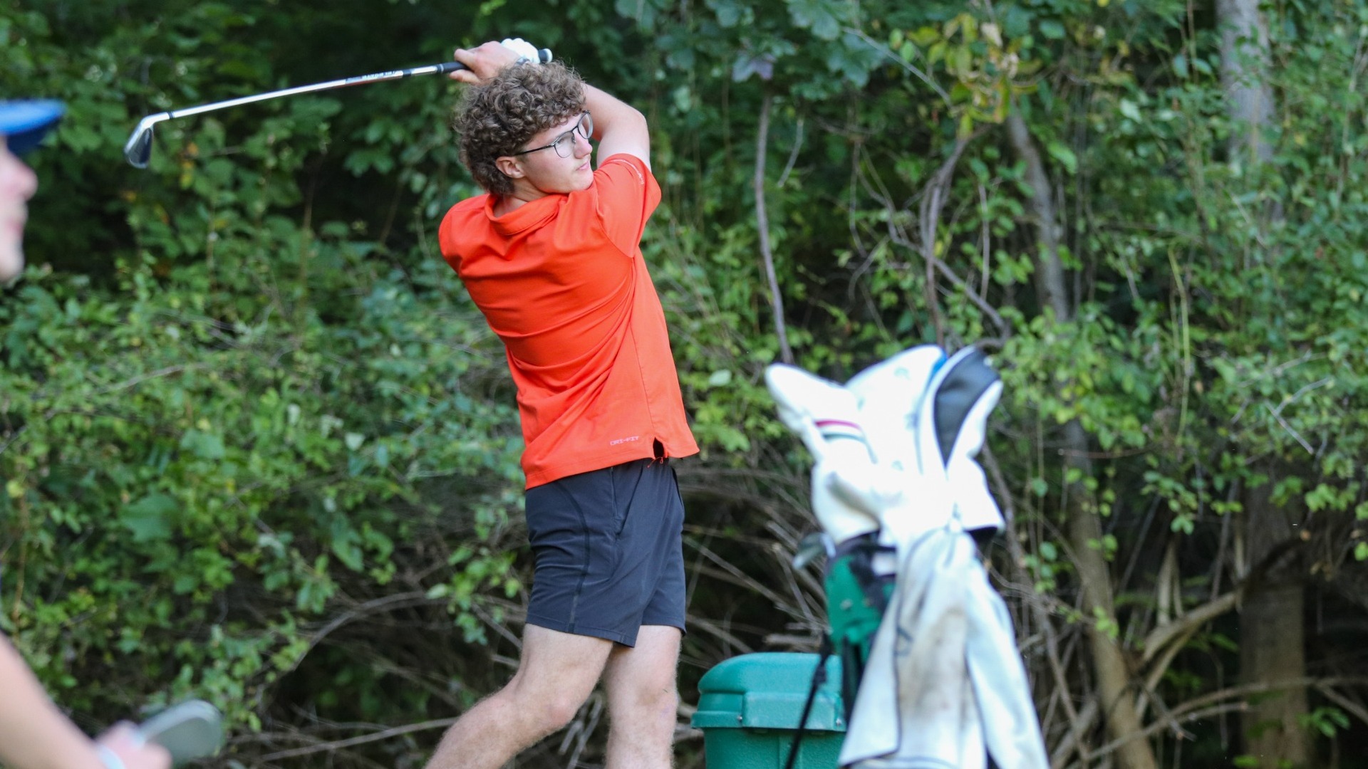 Cobleskill men's golfer James Longwell teeing off on hole 17 at Cobleskill Golf Course`