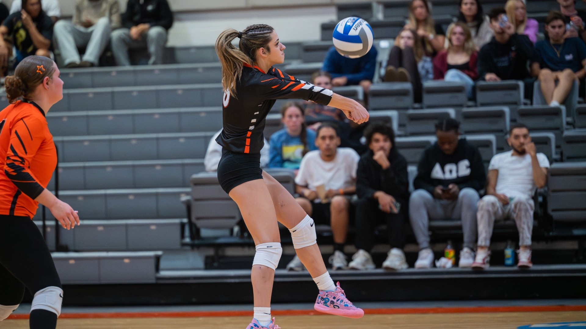 Cobleskill volleyball player Audrey Davis hitting the ball 