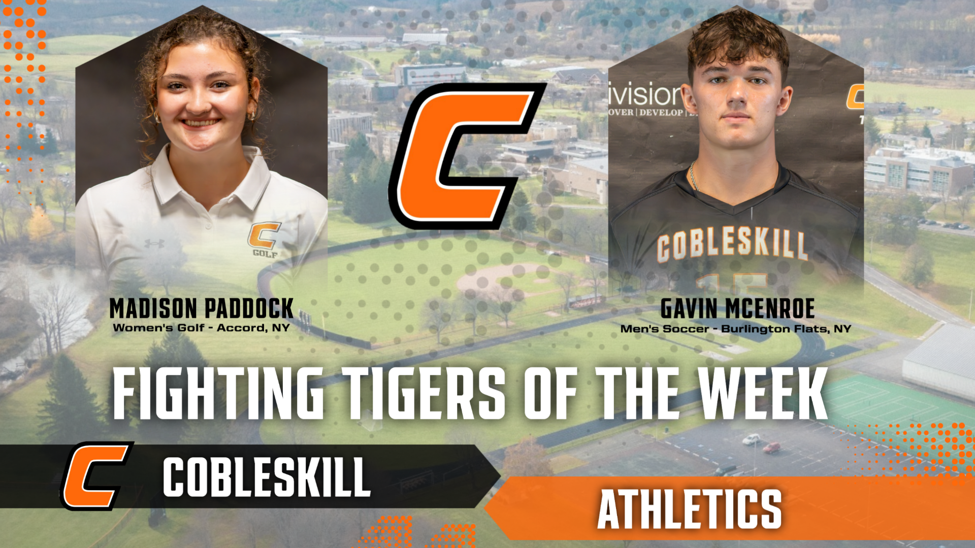 Cobleskill announces Madison Paddock and Gavin McEnroe Fighting Tigers of the Week