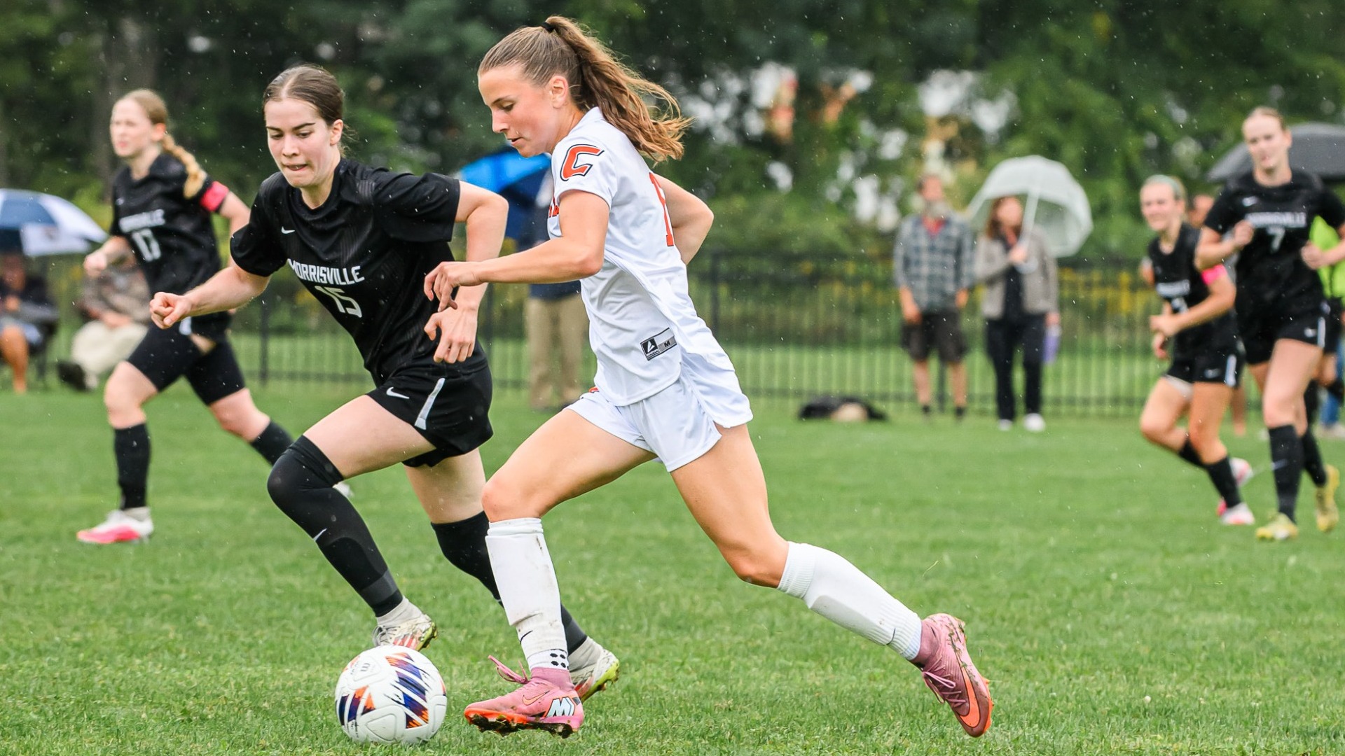 Cobleskill womens soccer Alex Siegel dribbling up the field against Morrisville