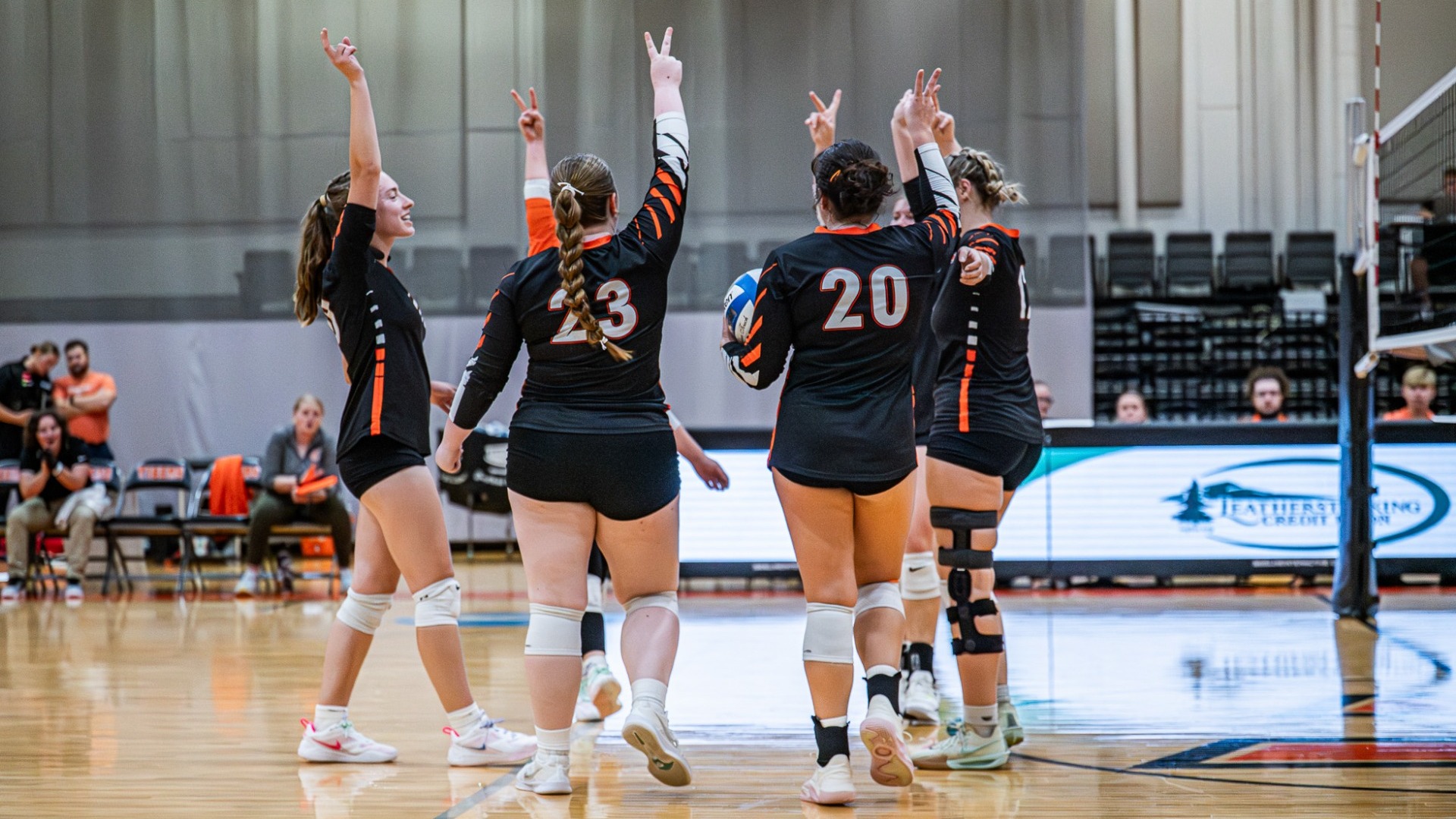 Cobleskill Volleyball Team Celebrating Point vs Poly