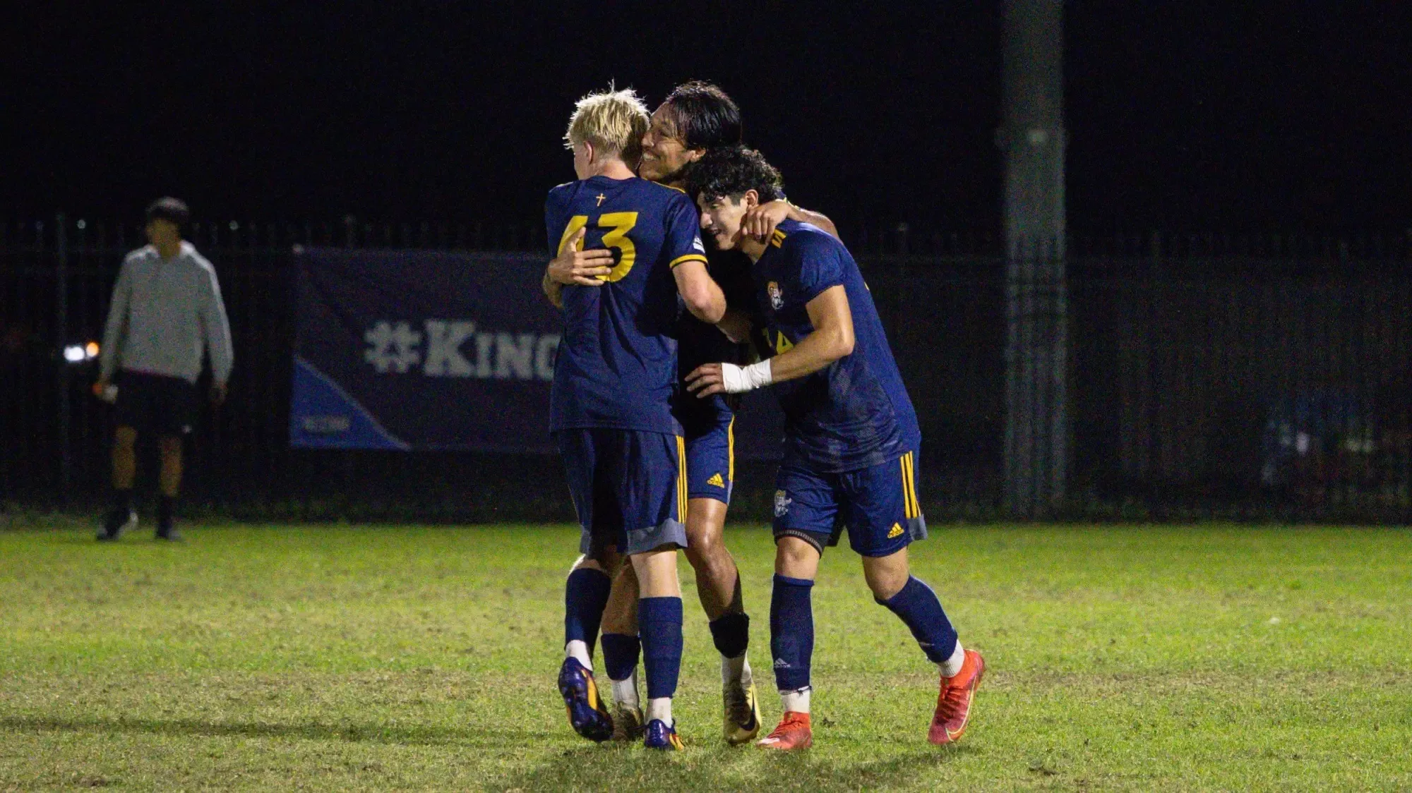 CIU men's soccer celebrates a goal
