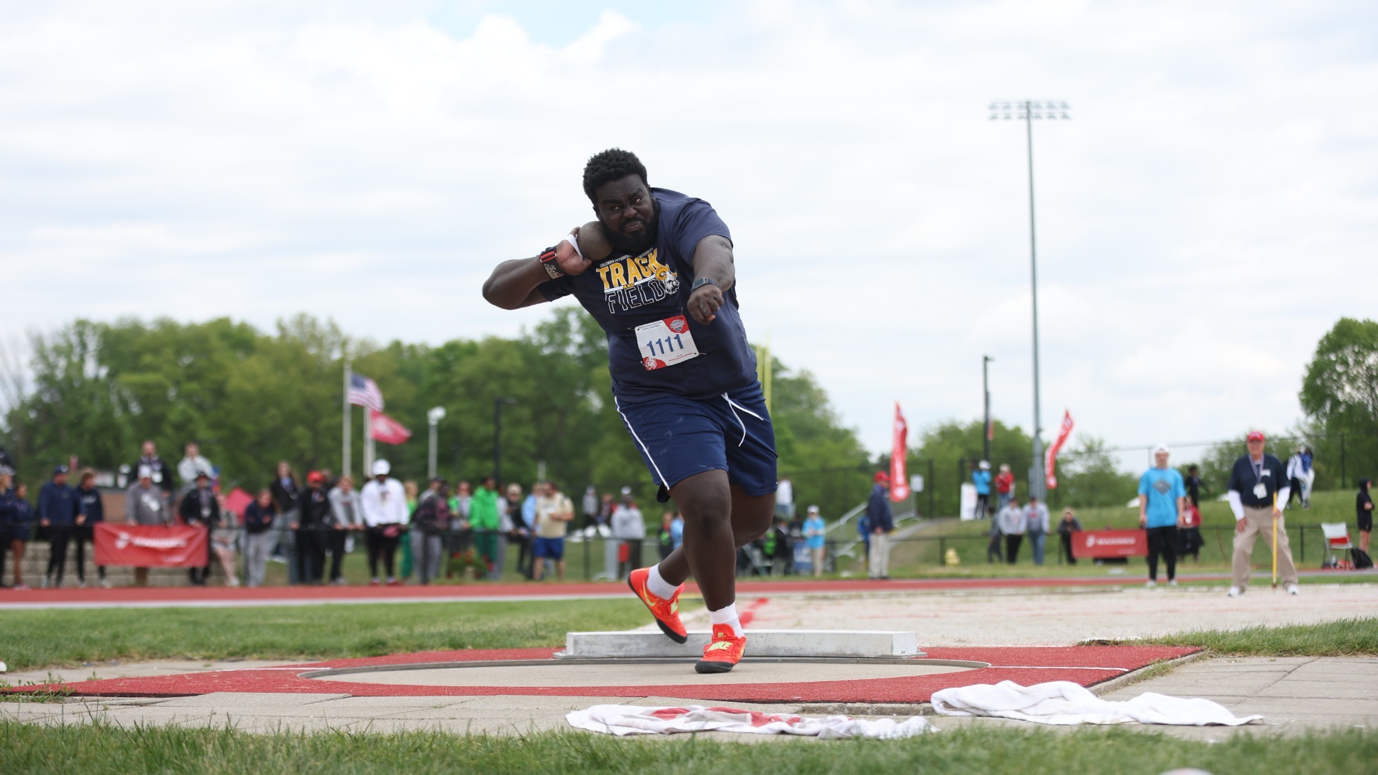 Deandre Leith competes in the shot put at the NAIA outdoor championships 
