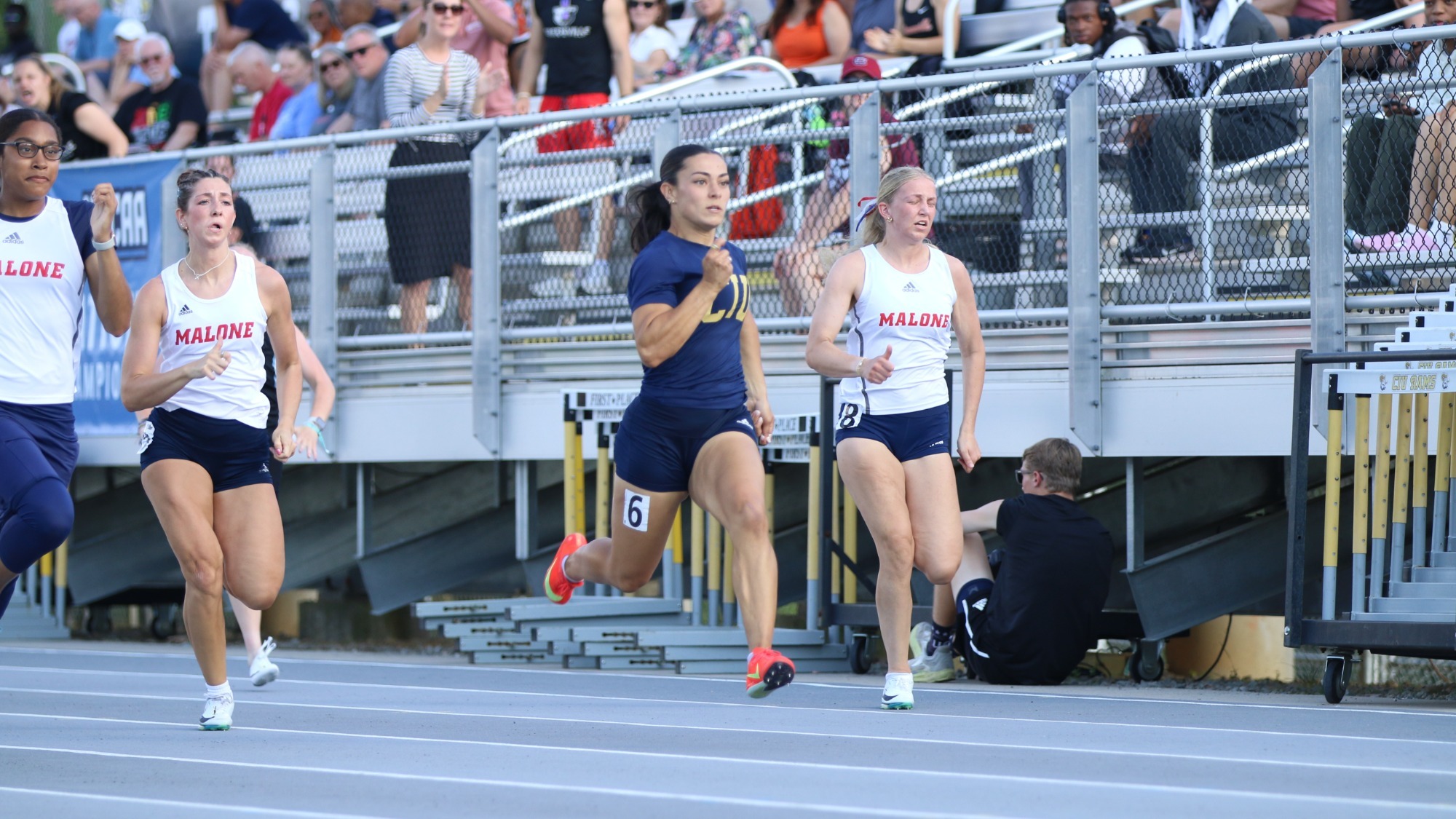 Morgan Johnson sprints at the NCCAA Outdoor Championships 