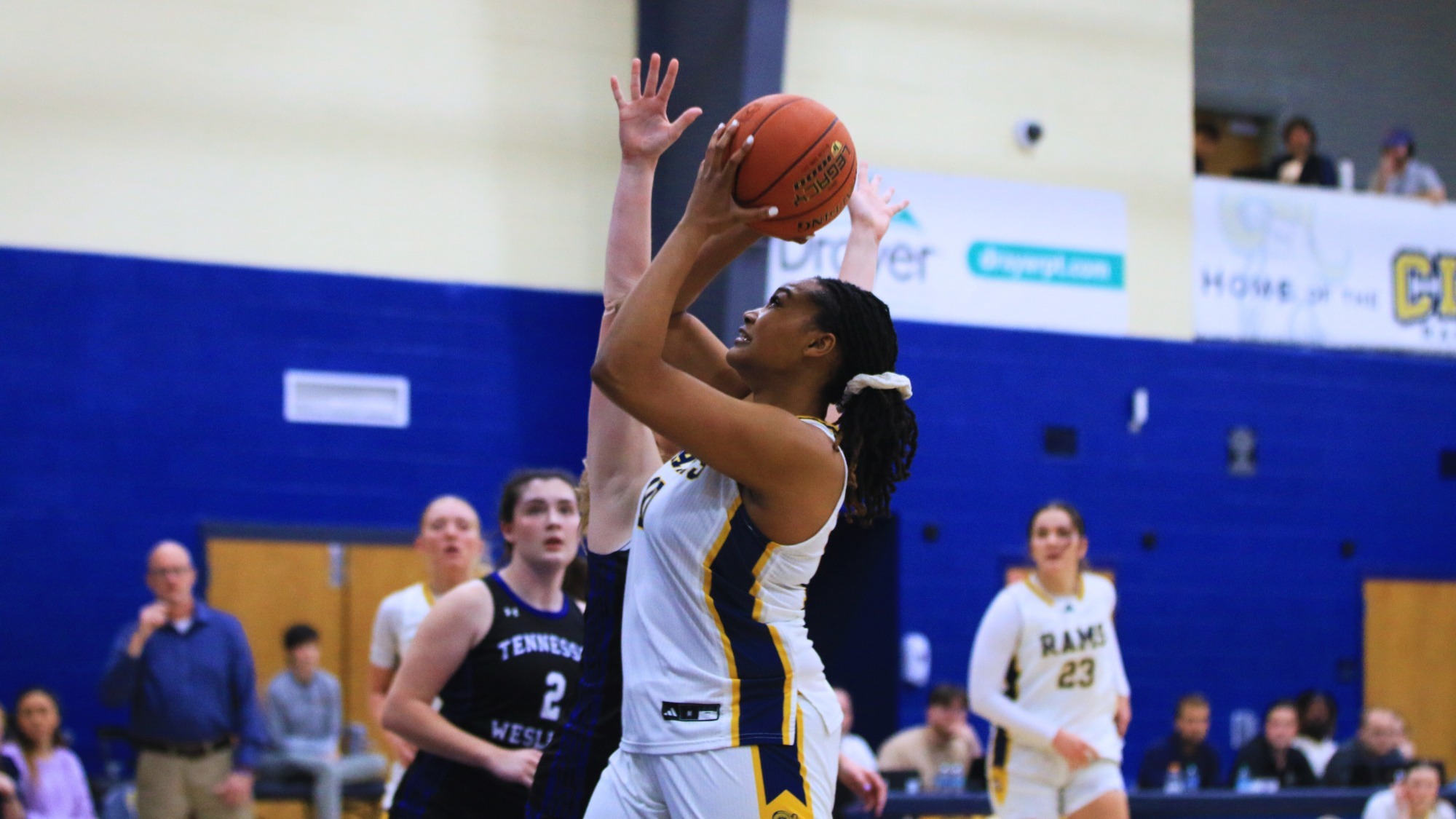 Aubrielle Harris goes to the basket versus TWU 