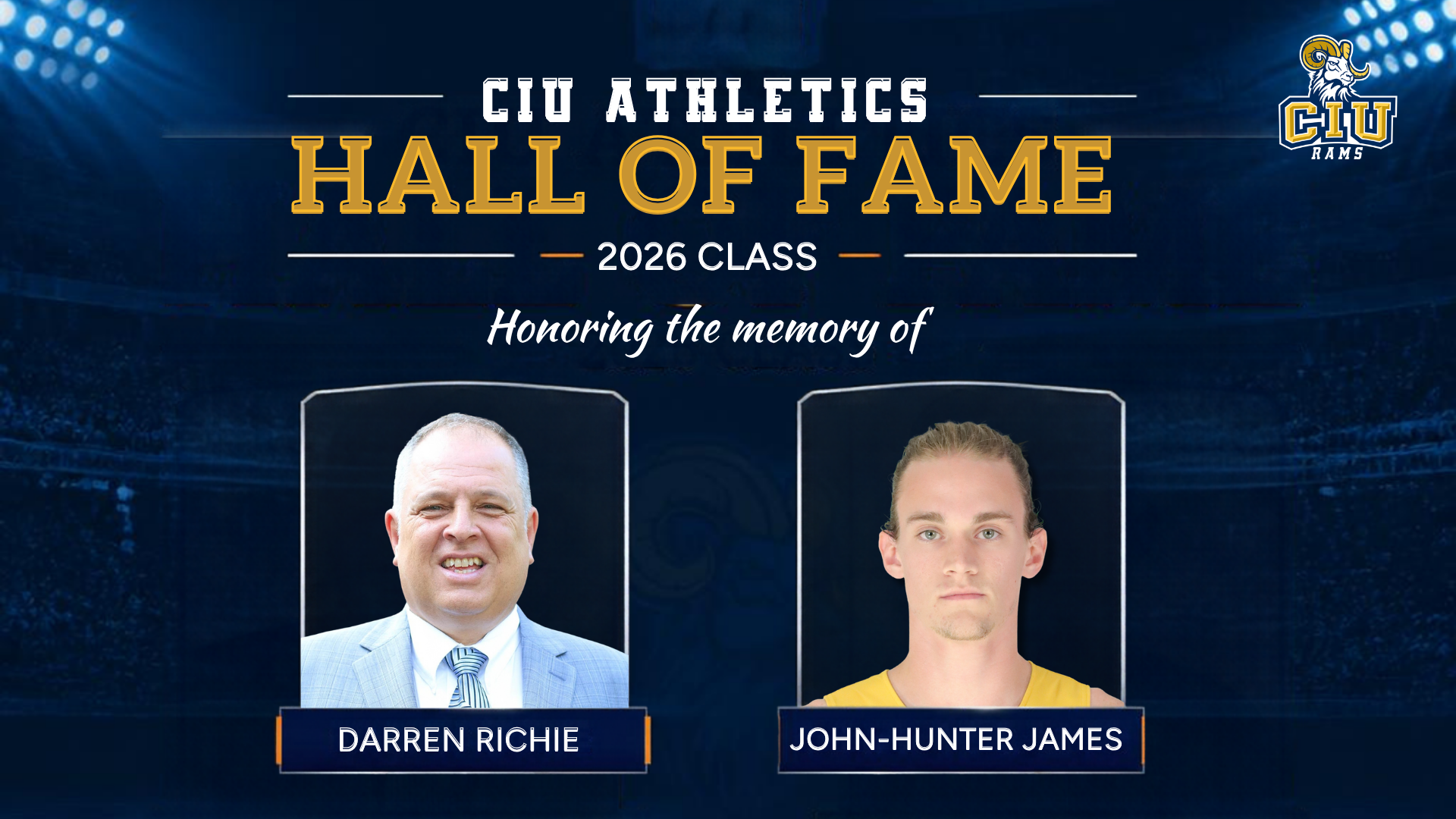 Graphic detailing John-Hunter James and Darren Richie induction to the CIU Athletic hall of fame 