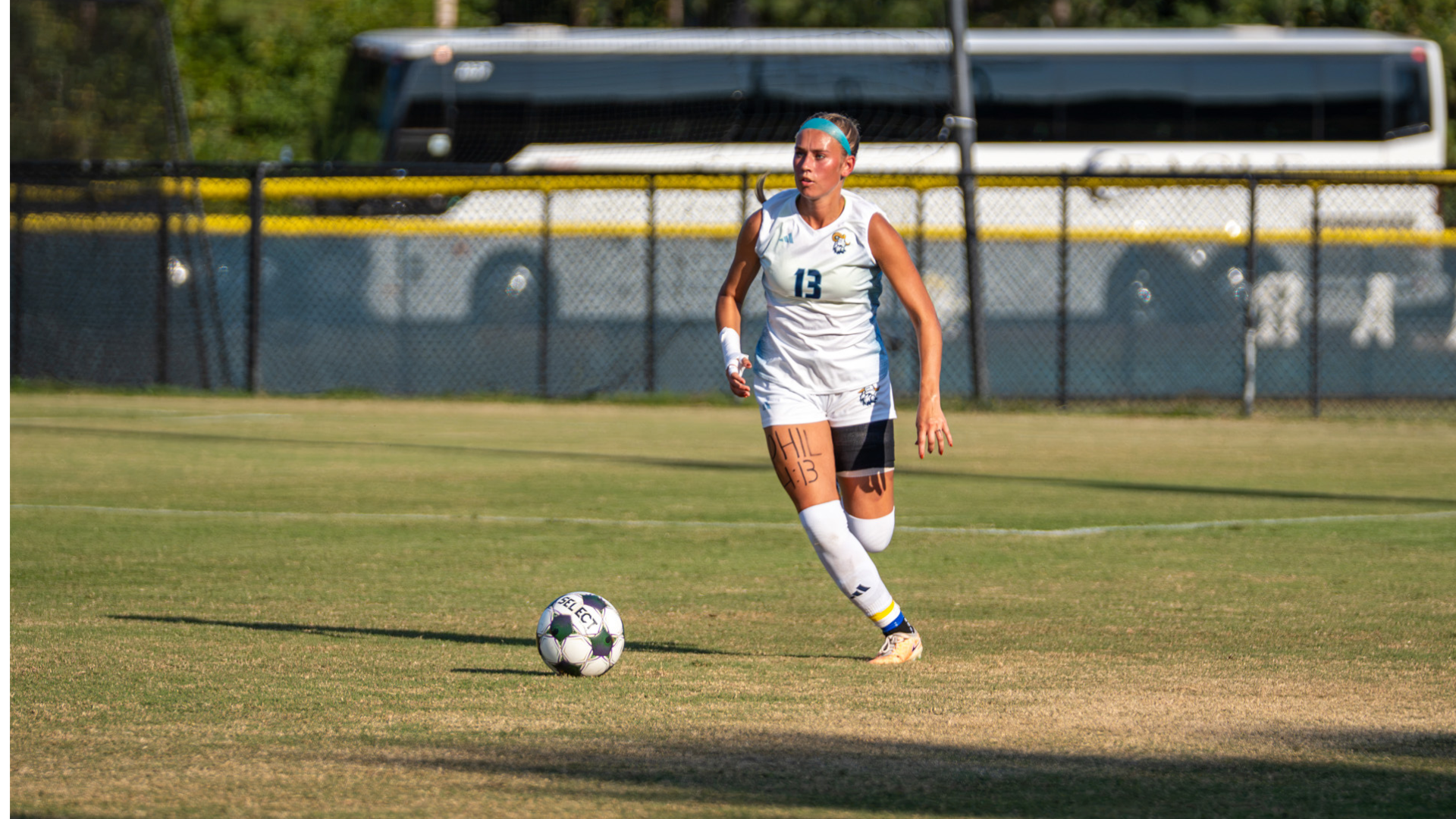 Aubrey Taylor dribbles the ball up the field for CIU Soccer 