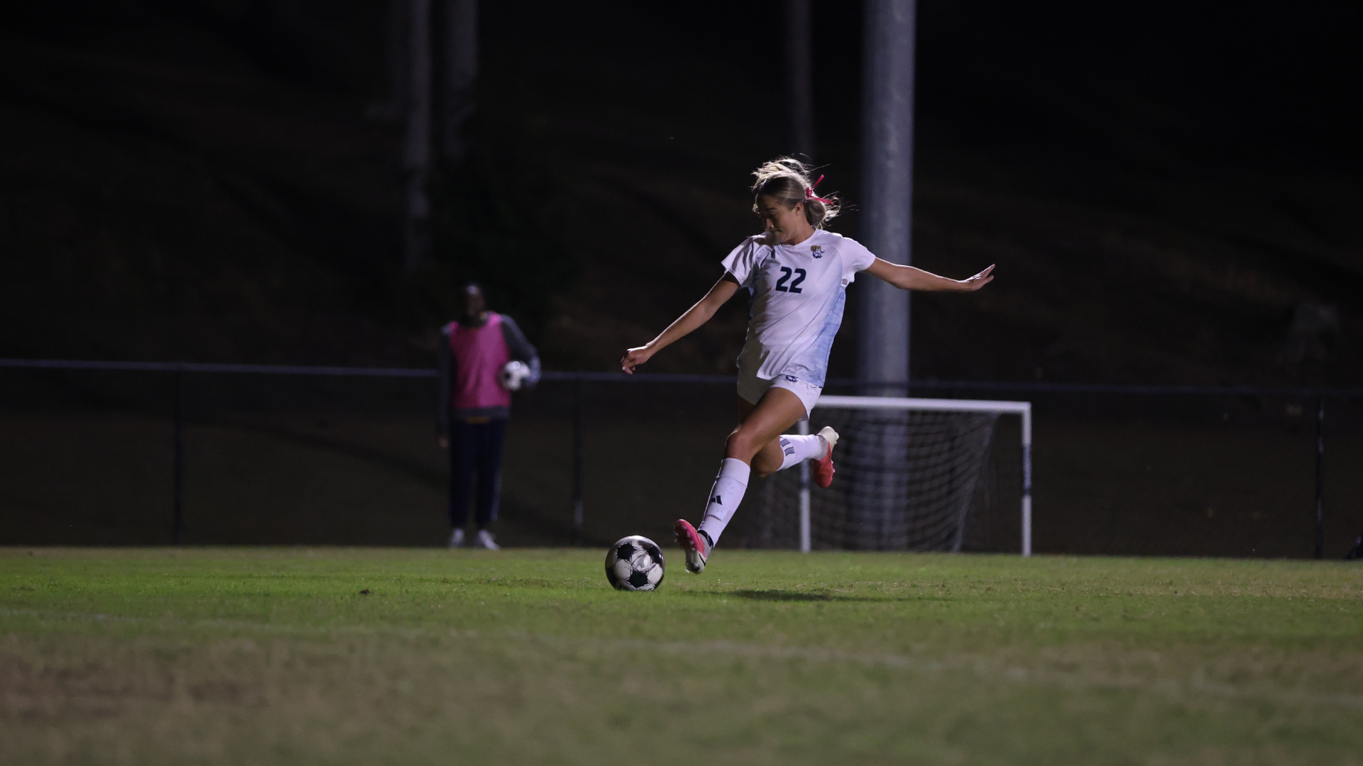 Lily Vengelis takes a shot for CIU womens soccer 
