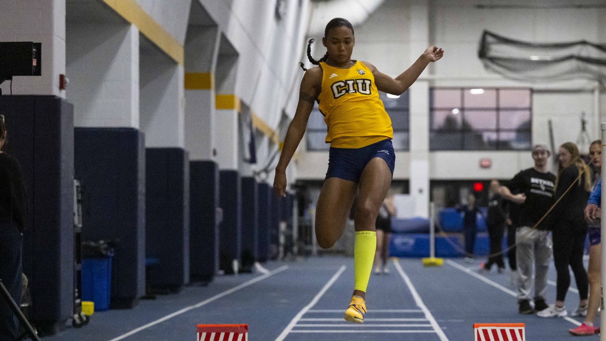 Michaela Oglesby leaps at NCCAA Championships 