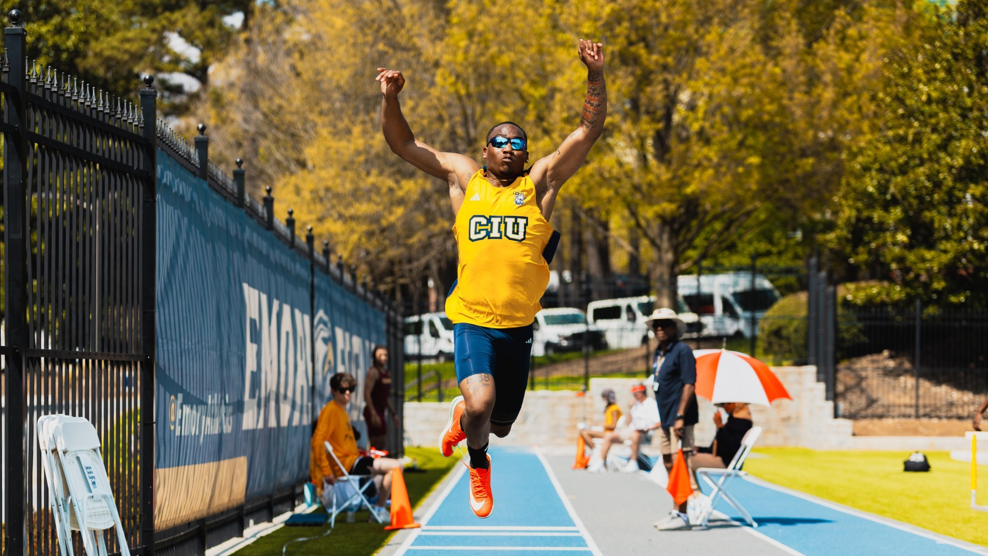 Elijah Seawright leaps in the triple jump for CIU