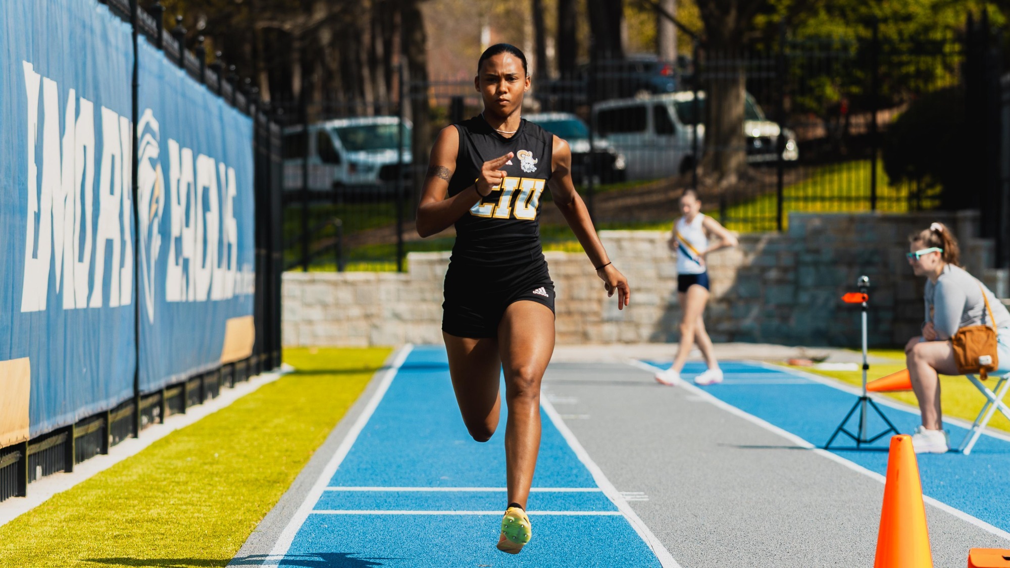 Michaela Oglesby runs the runaway for the long jump