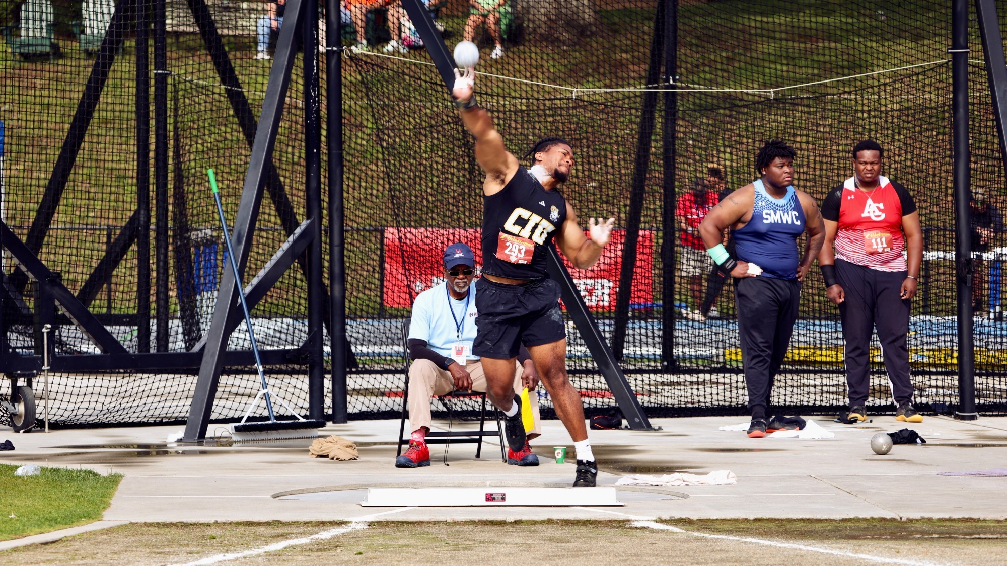 Cameron Montgomery competes in the shot put