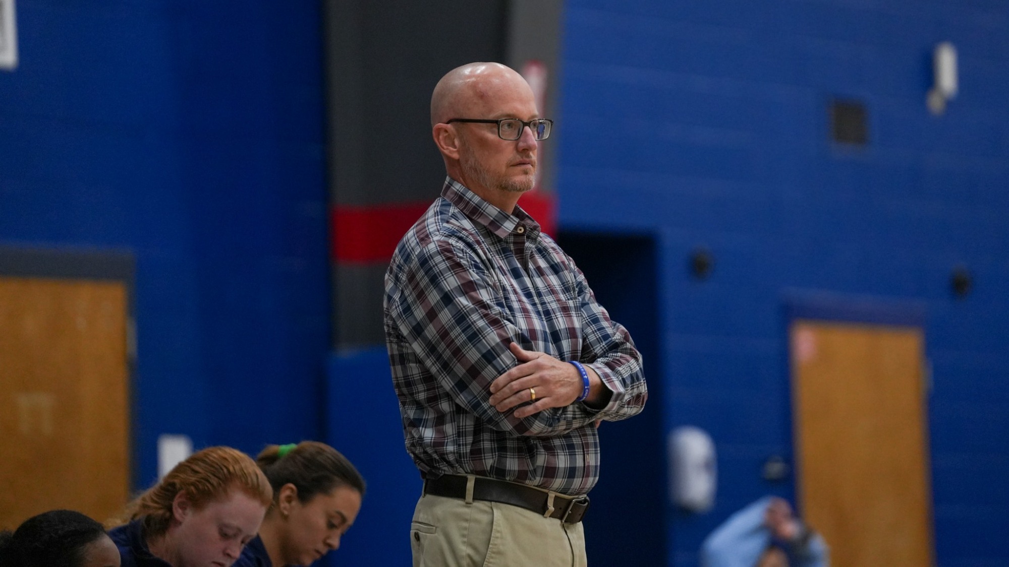 Head CIU women's basketball Coach Mark Molder coaches from the sidelines 