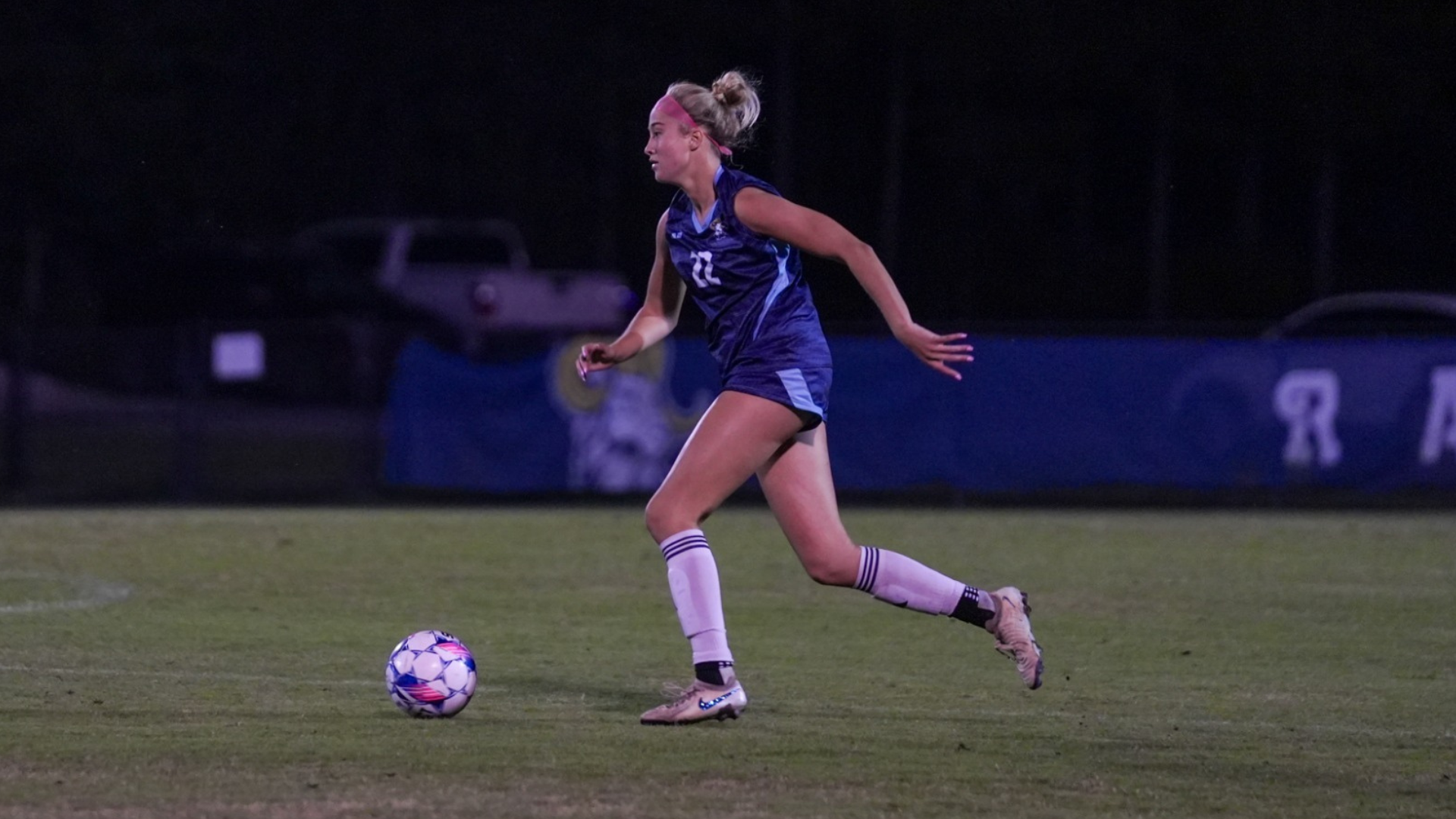 Lily Vengelis dribbles down field for CIU women's soccer 