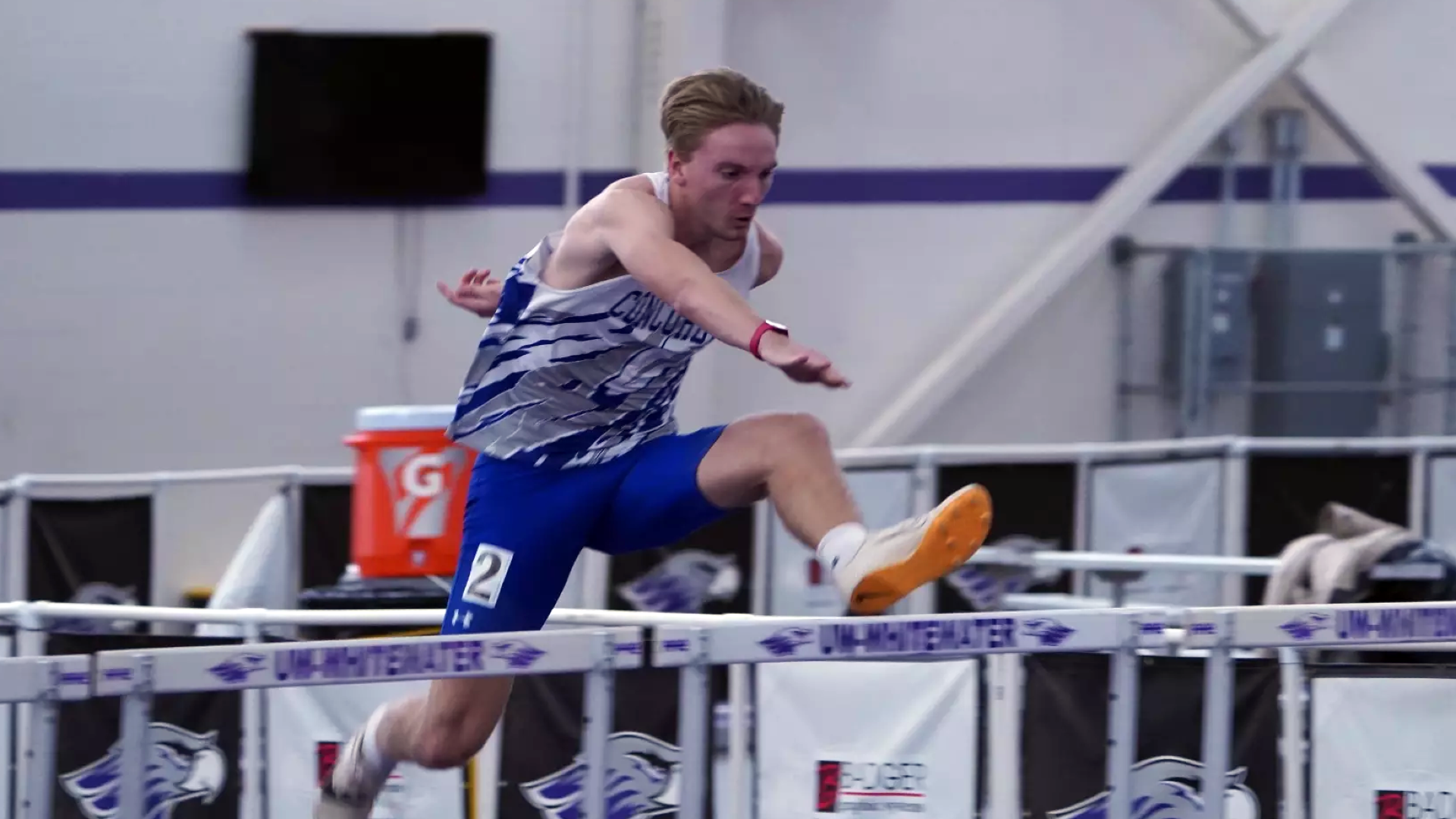 William Hemling competing in the 60m hurdles. 