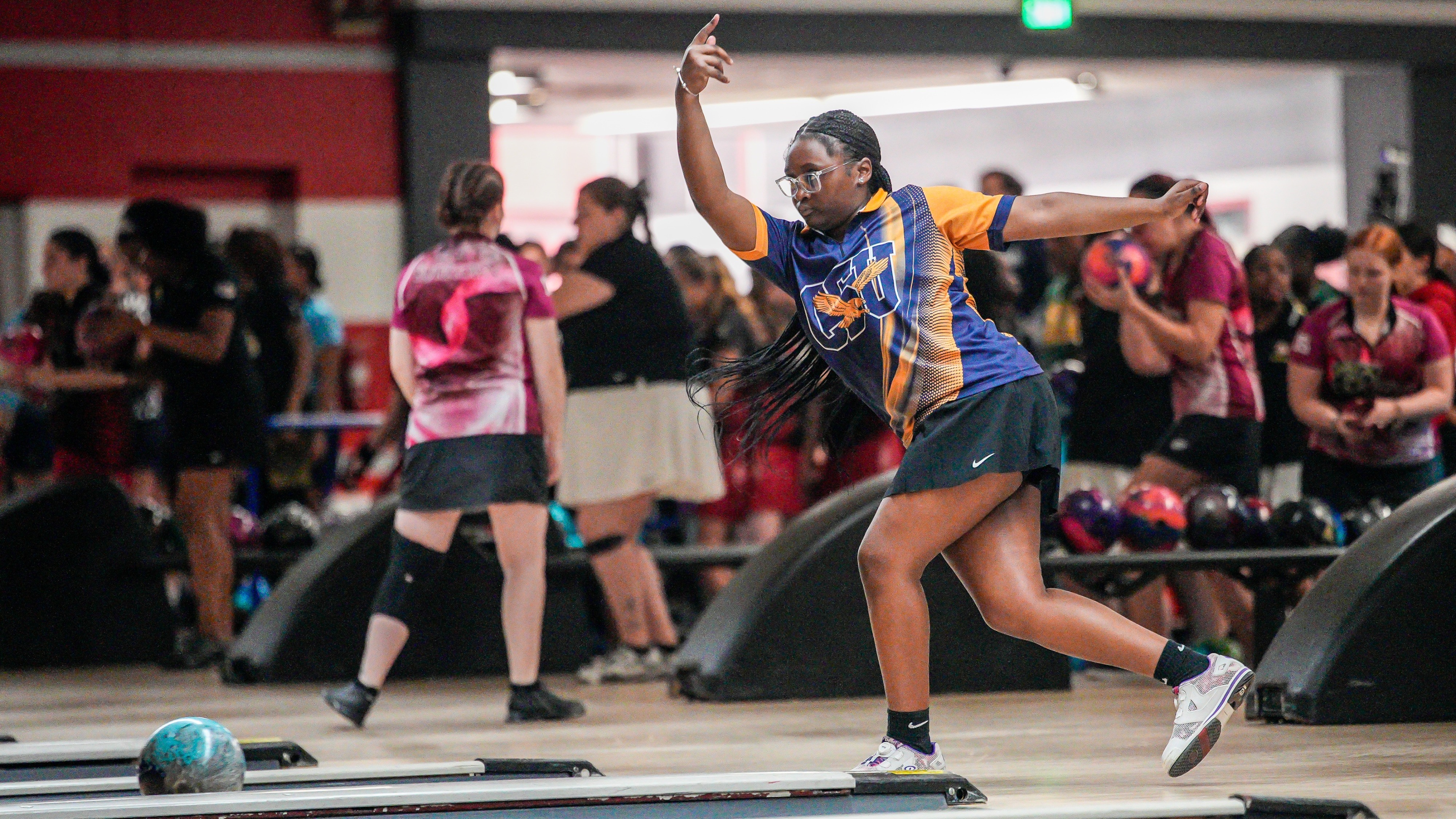 Abigail Brockington bowls at CSU Lady Eagles Invite