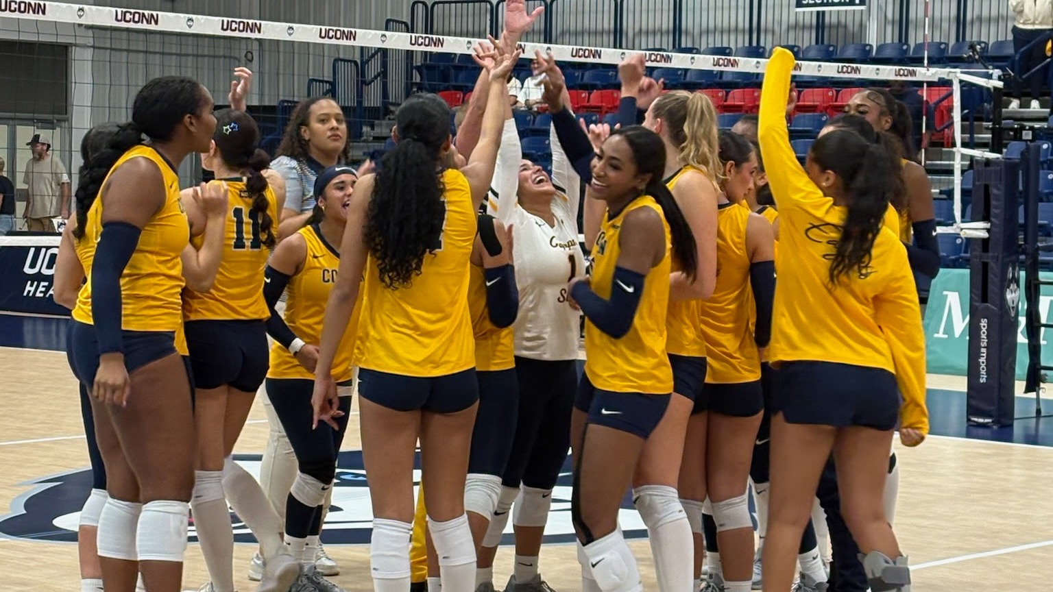 Volleyball Celebrating Win at UConn