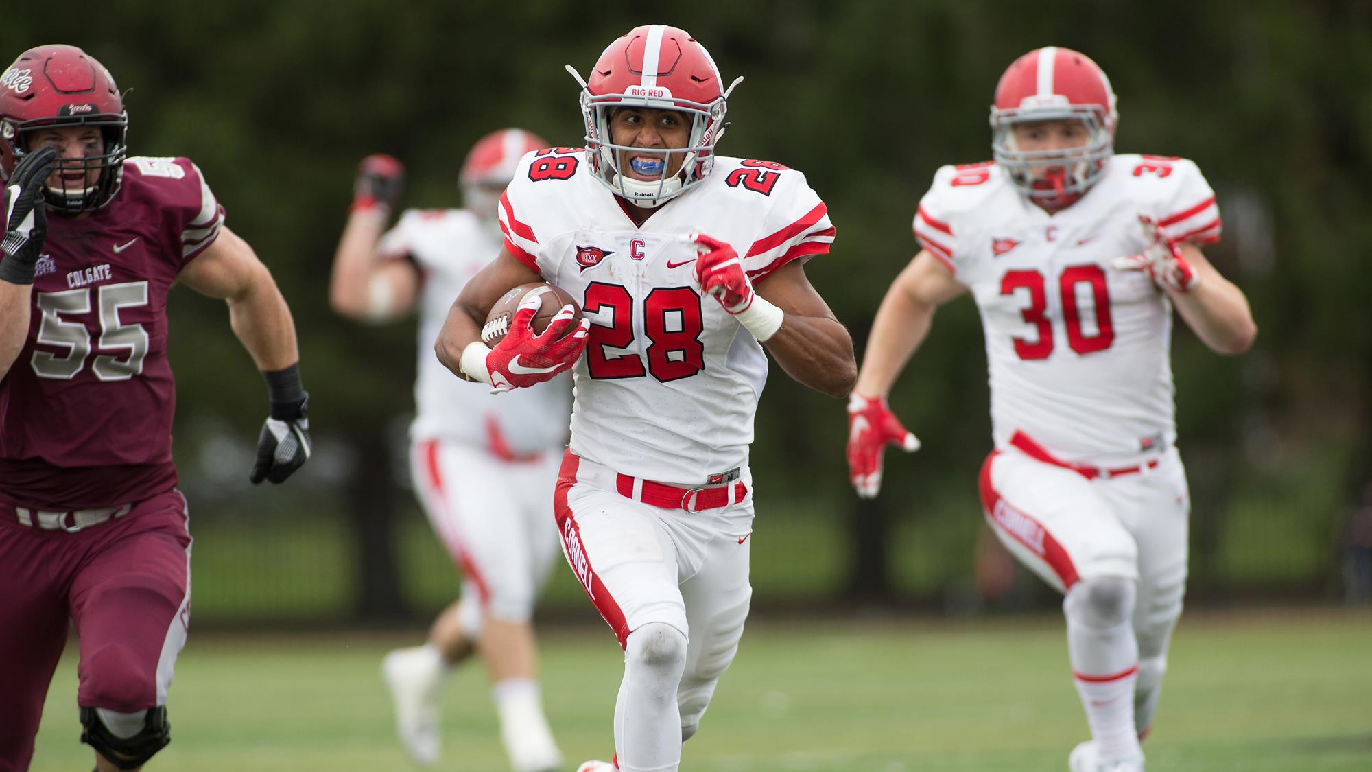 James Hubbard runs for a touchdown after making a reception in the big Red's 2016 win at Colgate in Hamilton, N.Y.