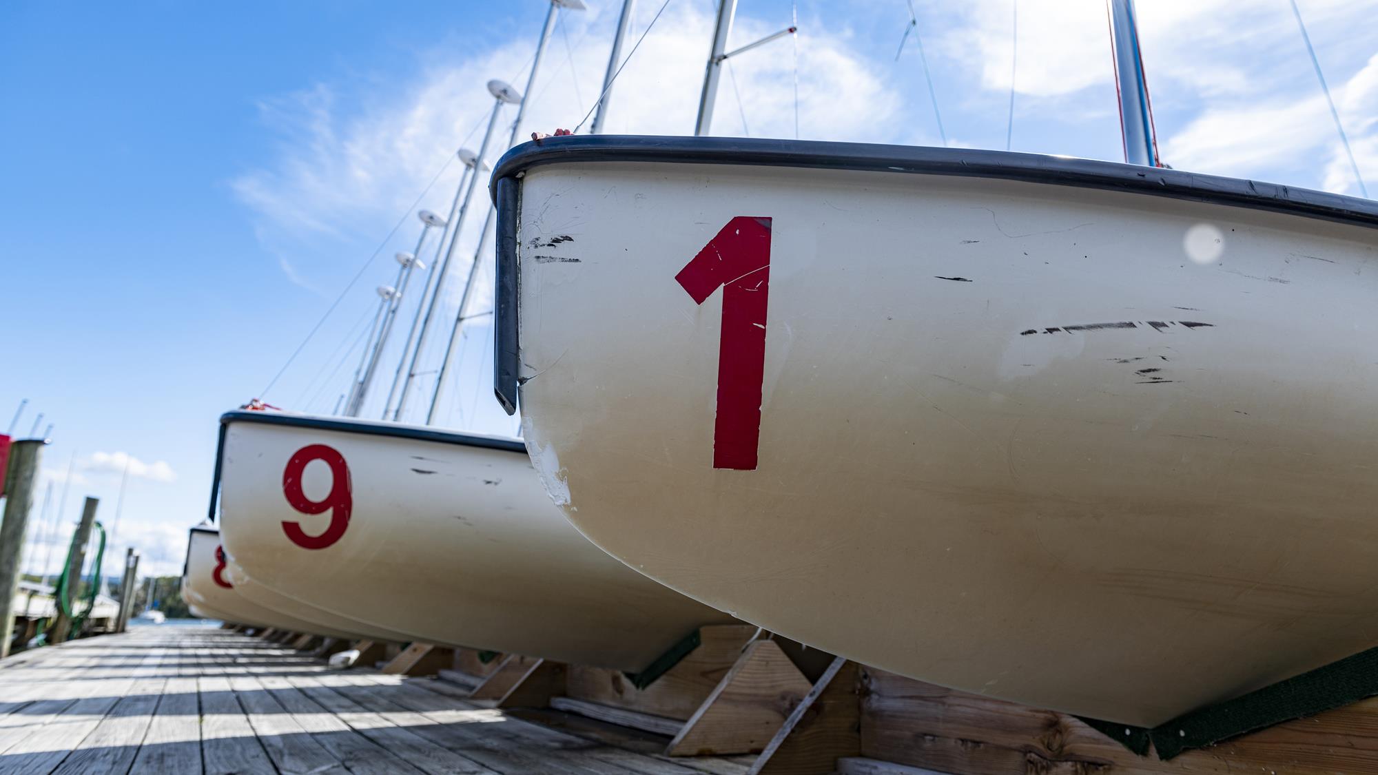 The Cornell Big Red women’s sailing team practices on Tuesday, Sept. 28, 2021 on Cayuga Lake near the Merrill Family Sailing Center in Ithaca, NY.