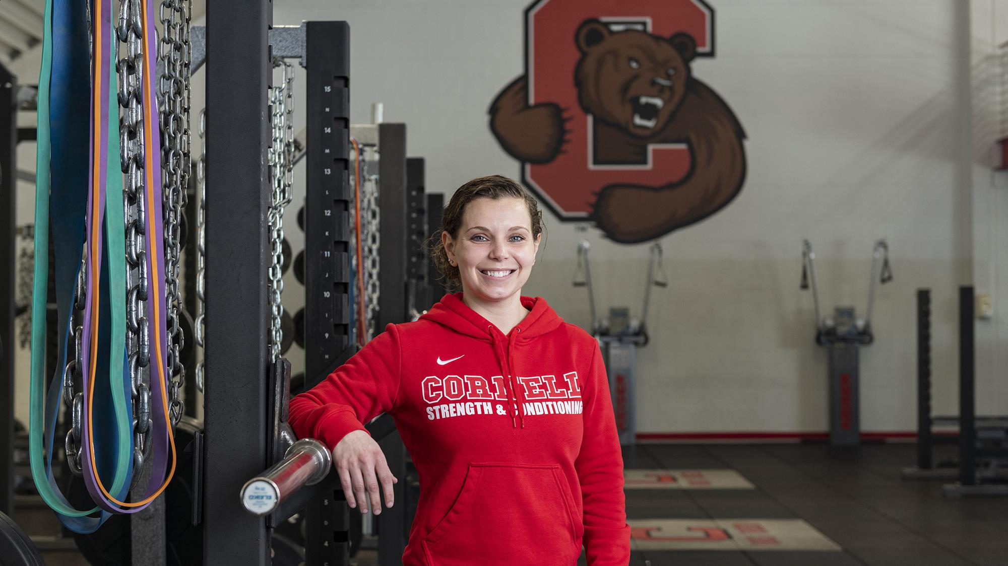 Erika Rogan, the 2021 Gatorade CSCCa Young Achievement Award winner, stands at Friedman Strength and Conditioning Center in Ithaca, N.Y. (Eldon Lindsay/Cornell Athletics)