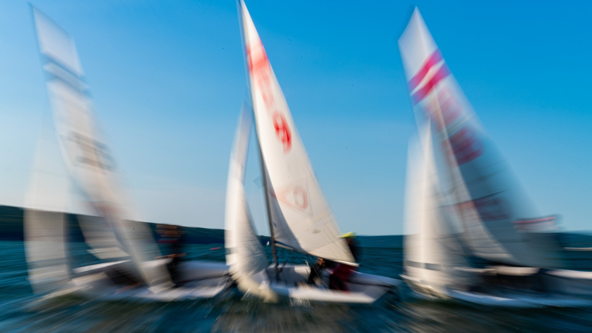 The Cornell Big Red women’s sailing team practices on Thursday, Sept. 15, 2022 on Cayuga Lake in Ithaca, NY.