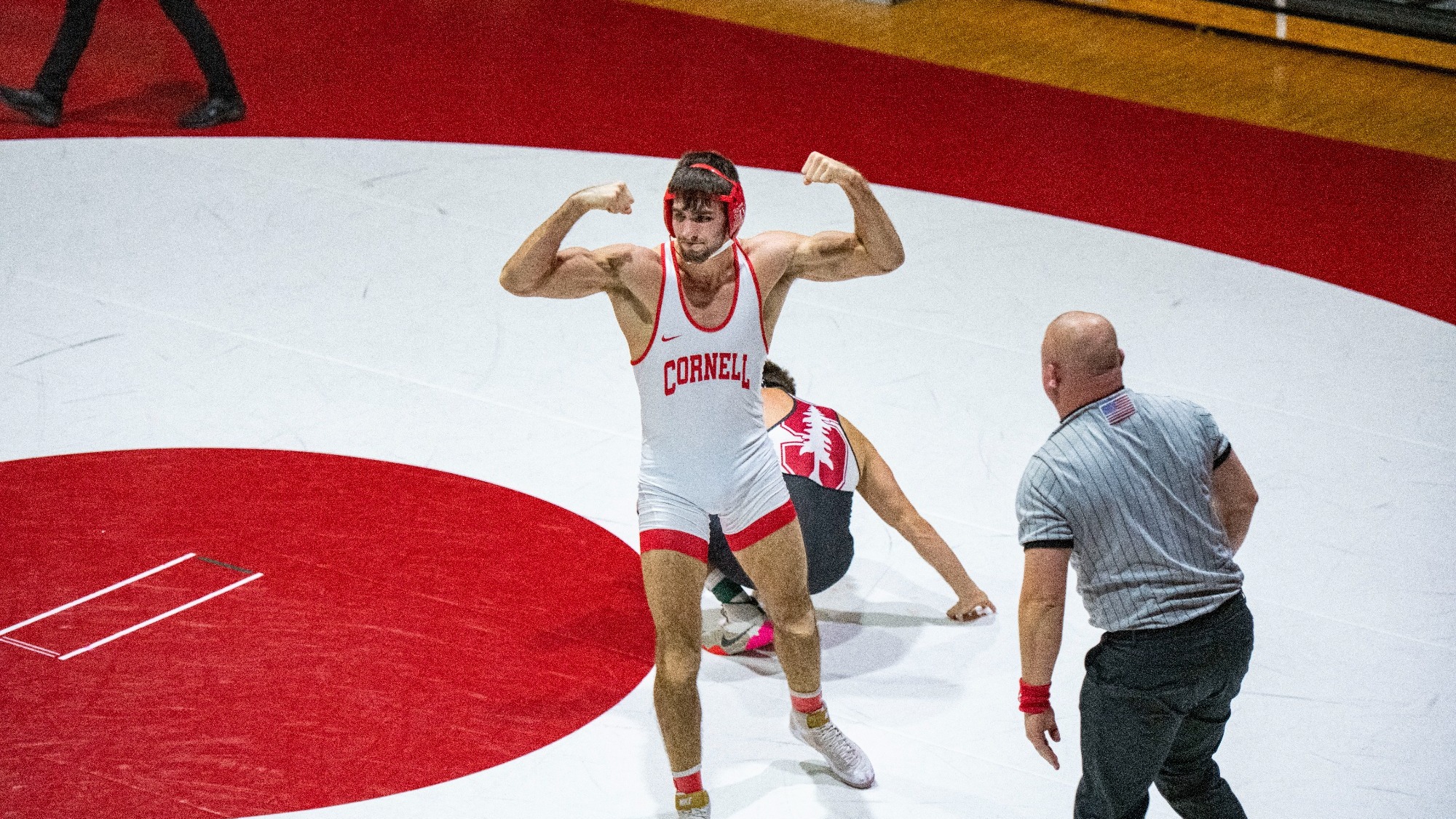 The Cornell Big Red wrestling team competes against Stanford on Saturday, Nov. 20, 2021 in the Friedman Wrestling Center in Ithaca, NY.