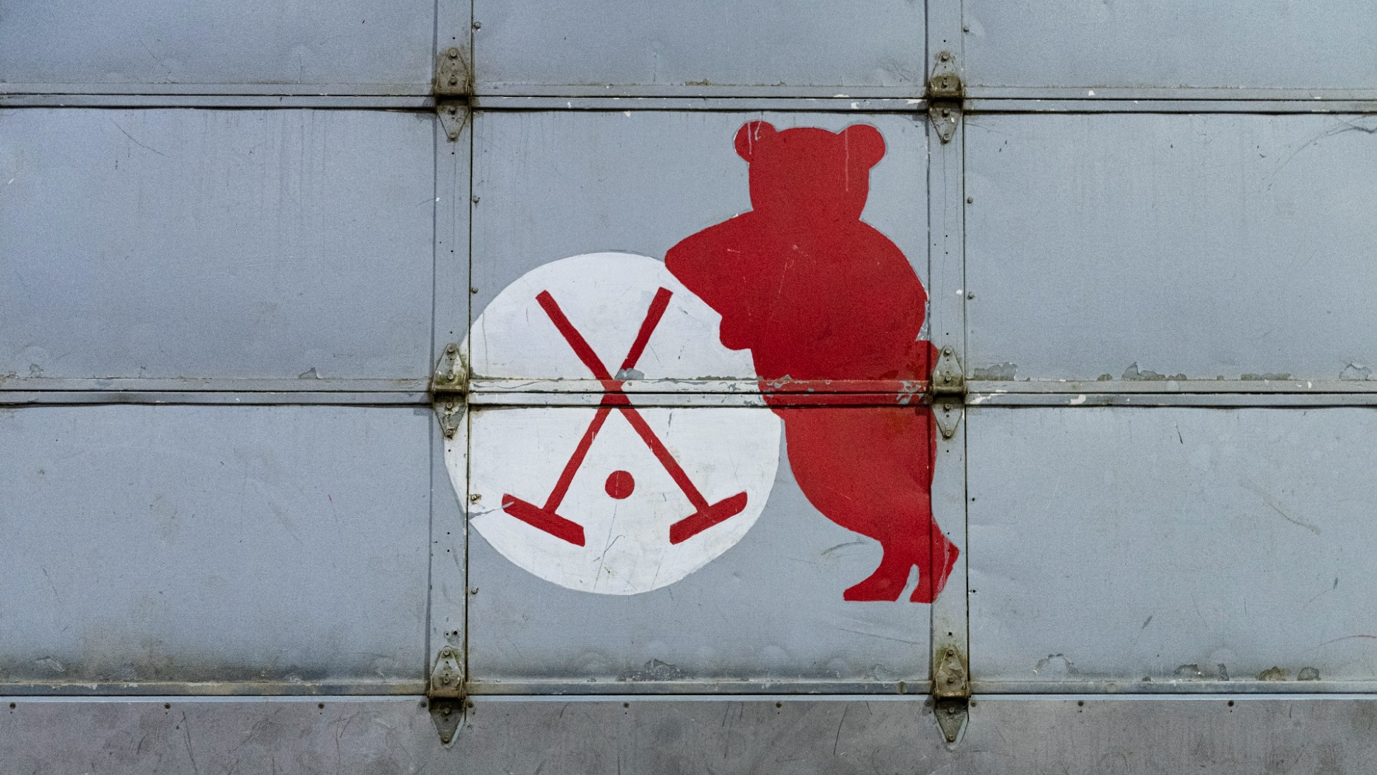 A painting of a bear playing polo is pictured during the Cornell Big Red men’s and women’s polo teams' media day on Thursday, Oct. 7, 2021 in the Oxley Equestrian Center in Ithaca, N.Y.