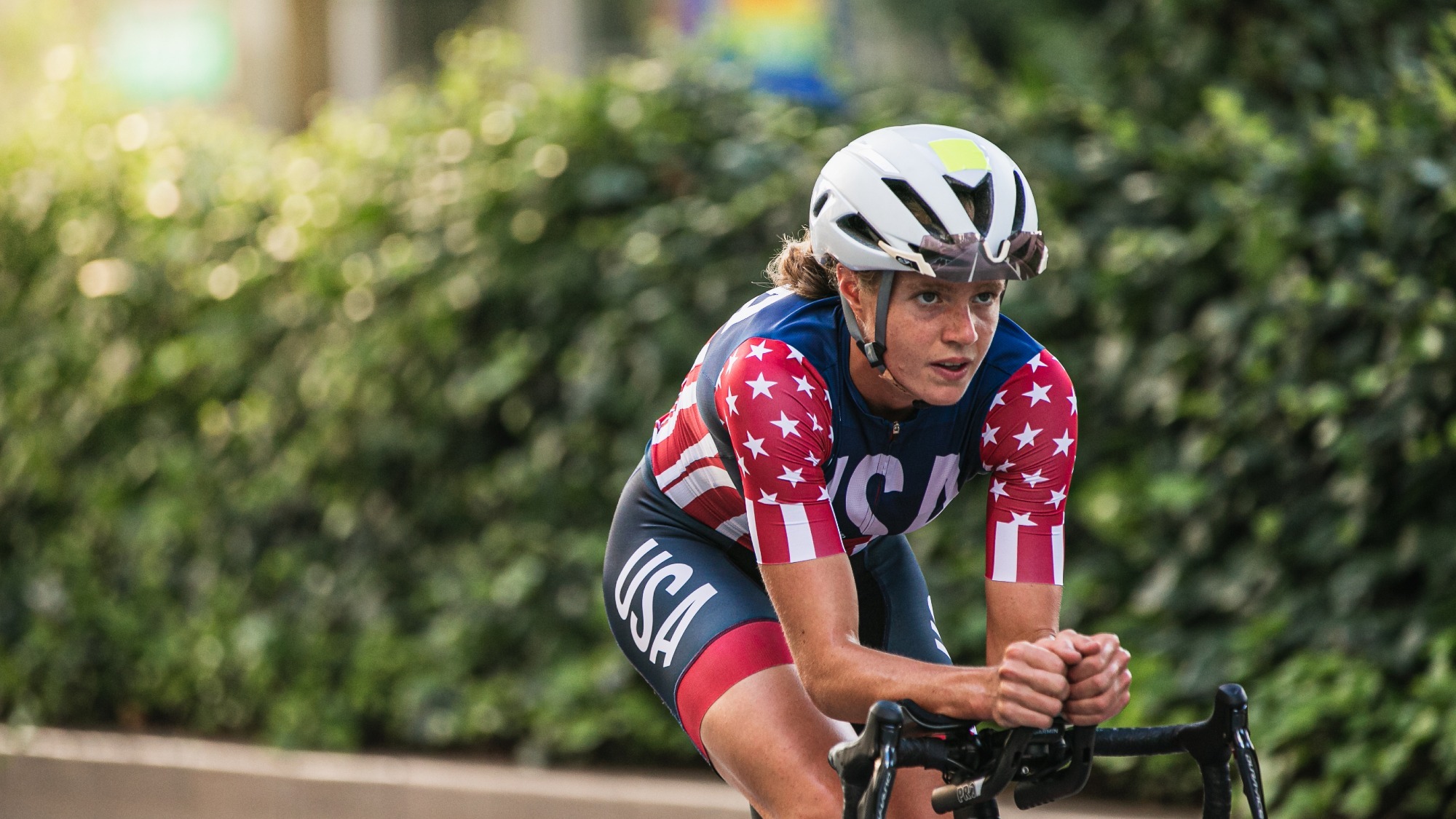 Taylor Knibb competes in the women's triathlon at the 2020 Summer Olympics in Tokyo, Japan