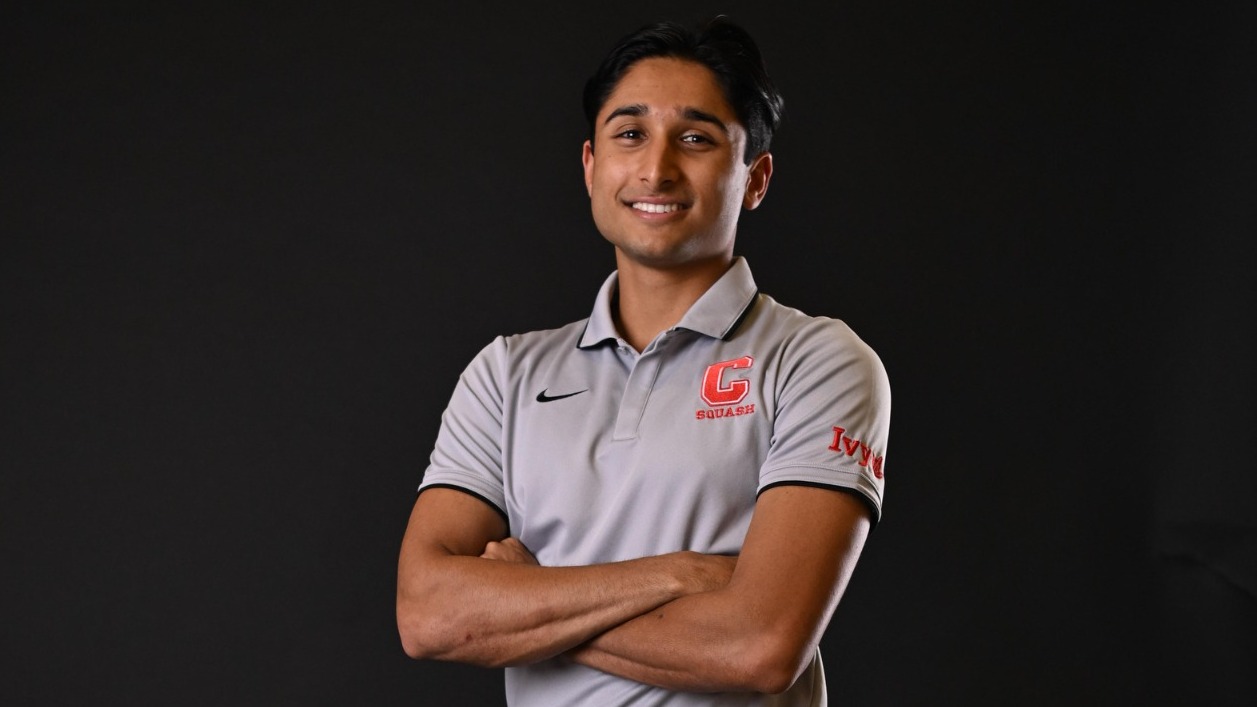 Cornell sophomore men's squash player Syan Singh poses for a media day photo for the 2024-25 season.