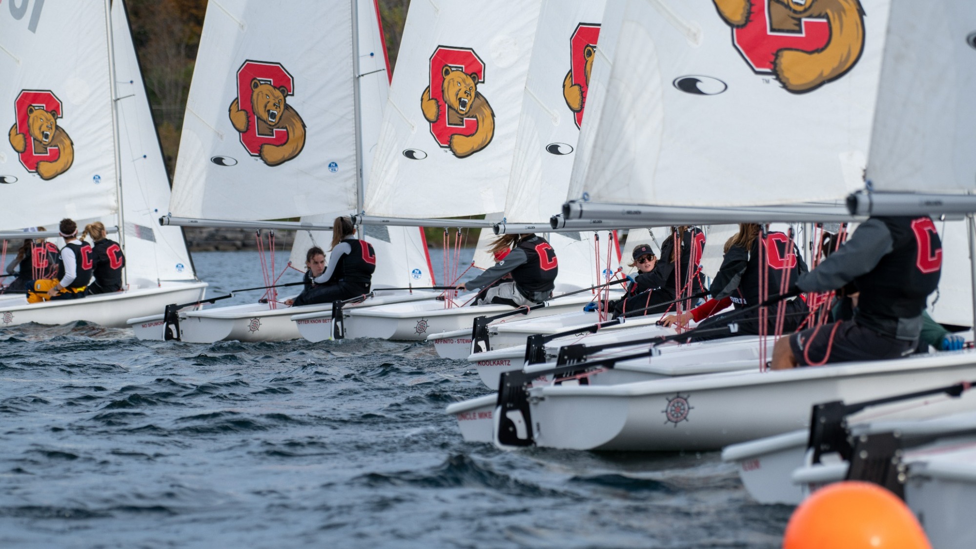 The Cornell Sailing team practices on the waters of Lake Cayuga on Thursday, October 19, 2023.