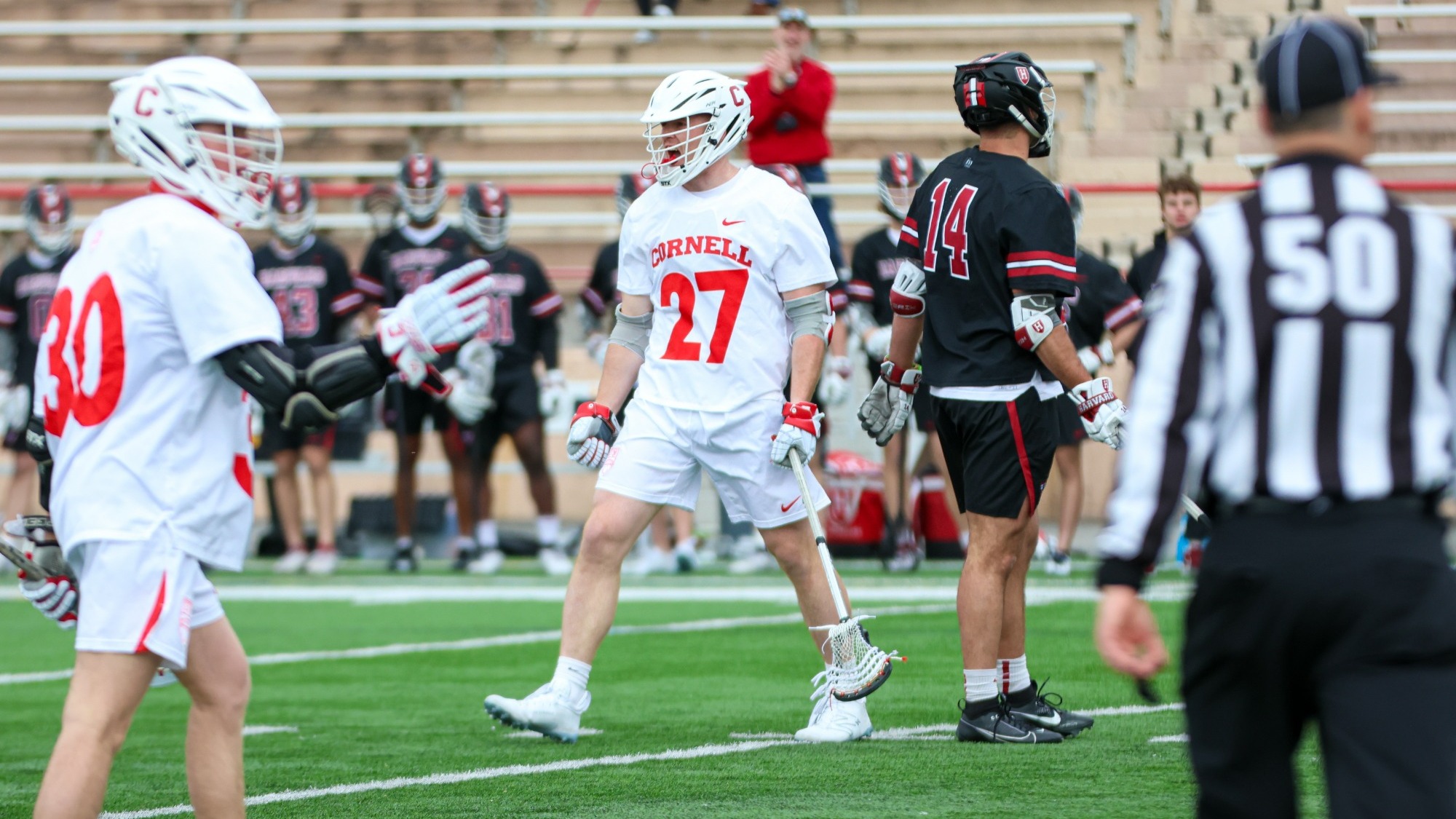 Hugh Kelleher celebrates a goal against Harvard.