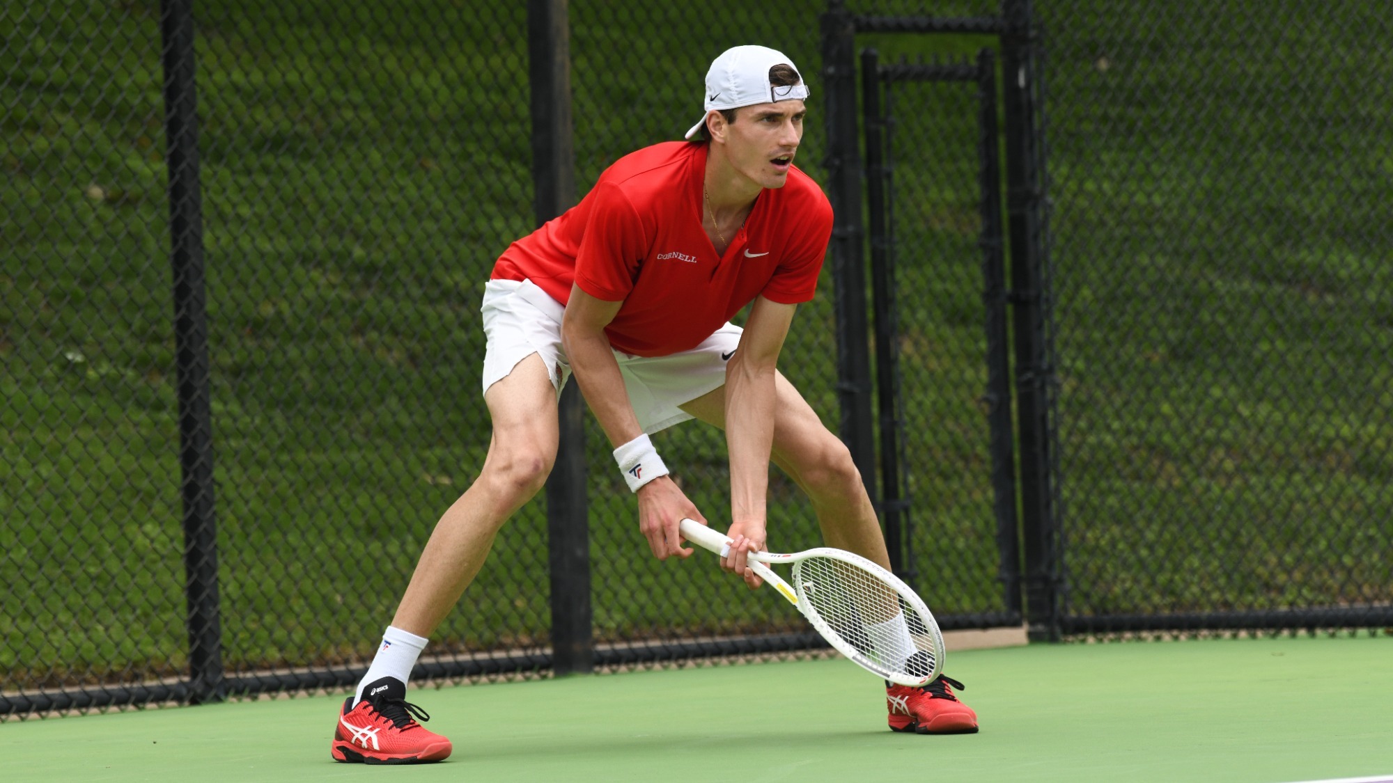 Eric Verdes readies to return a serve during Cornell's match against TCU on Saturday, May 4, 2024 in Fort Worth, Texas