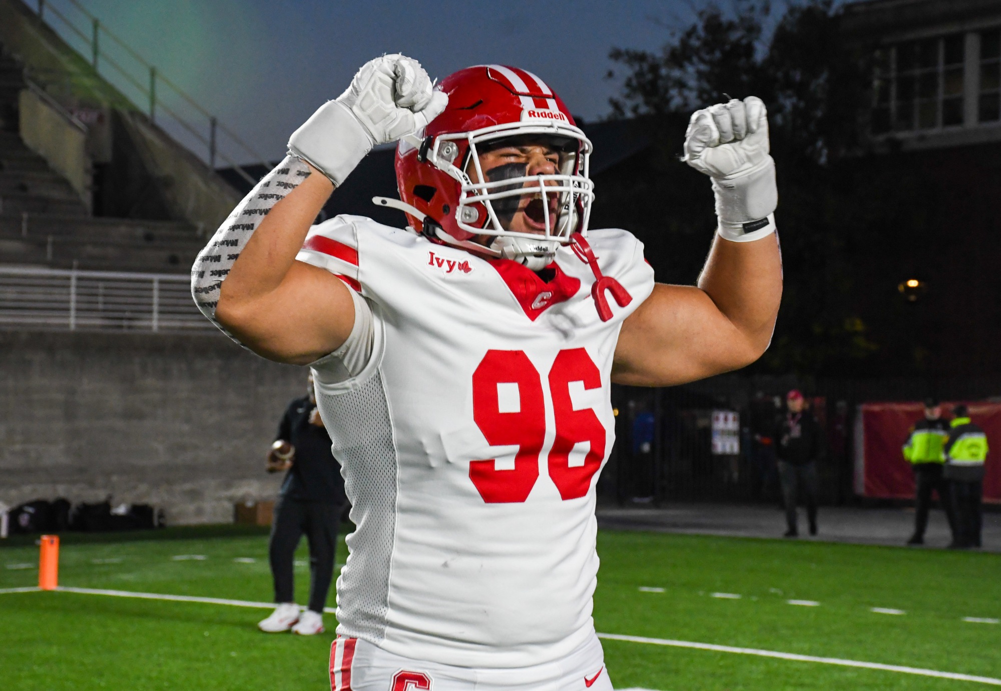 Cornell football takes on nationally ranked Harvard under the lights on ESPNU at Harvard Stadium on Friday, Oct. 10, 2025.