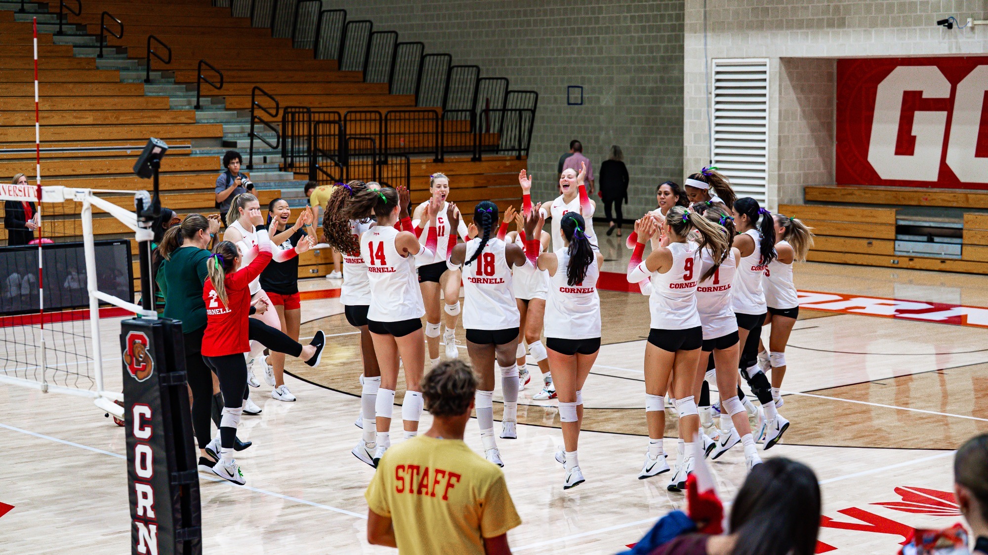Women's Volleyball Celebrate After Beating Harvard 3-0 at Home on Friday, October 3, 2025
