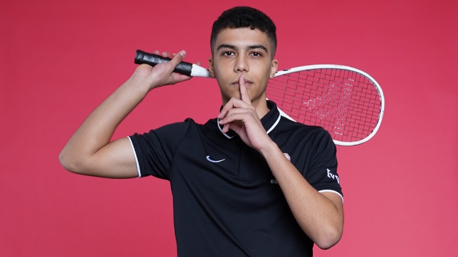 Cornell men's squash freshman Aly Ezzat poses for a media day photo before the 2025-26 season.