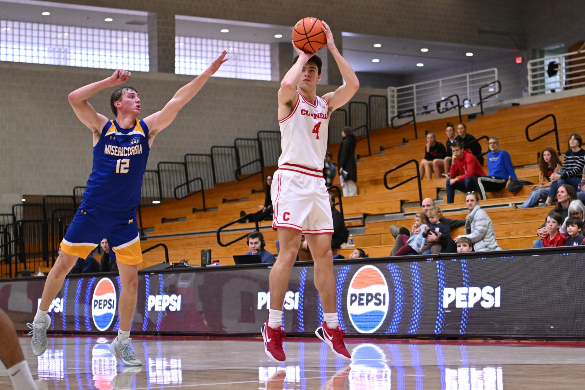 Gio Panzini makes one of Cornell's school record 24 3-pointers during its 114-70 victory over Misericordia on Nov. 26, 2025 at Newman Arena in Ithaca, N.Y.