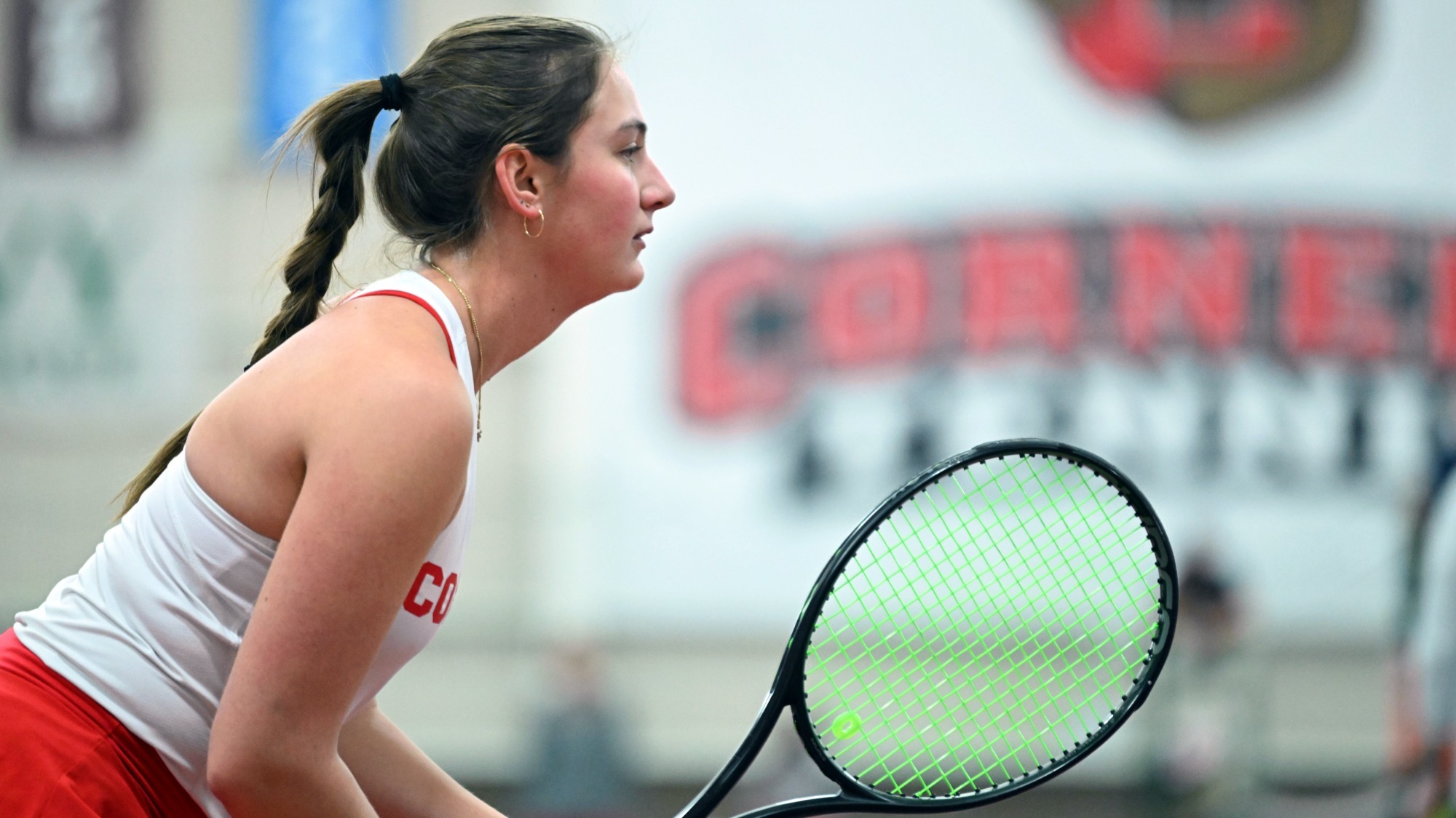 Sage Loudon on April 2, 2025 at Reis Tennis Center in Ithaca, NY. Cornell Women’s Tennis against Le Moyne College. (Caroline Sherman/Cornell Athletics)